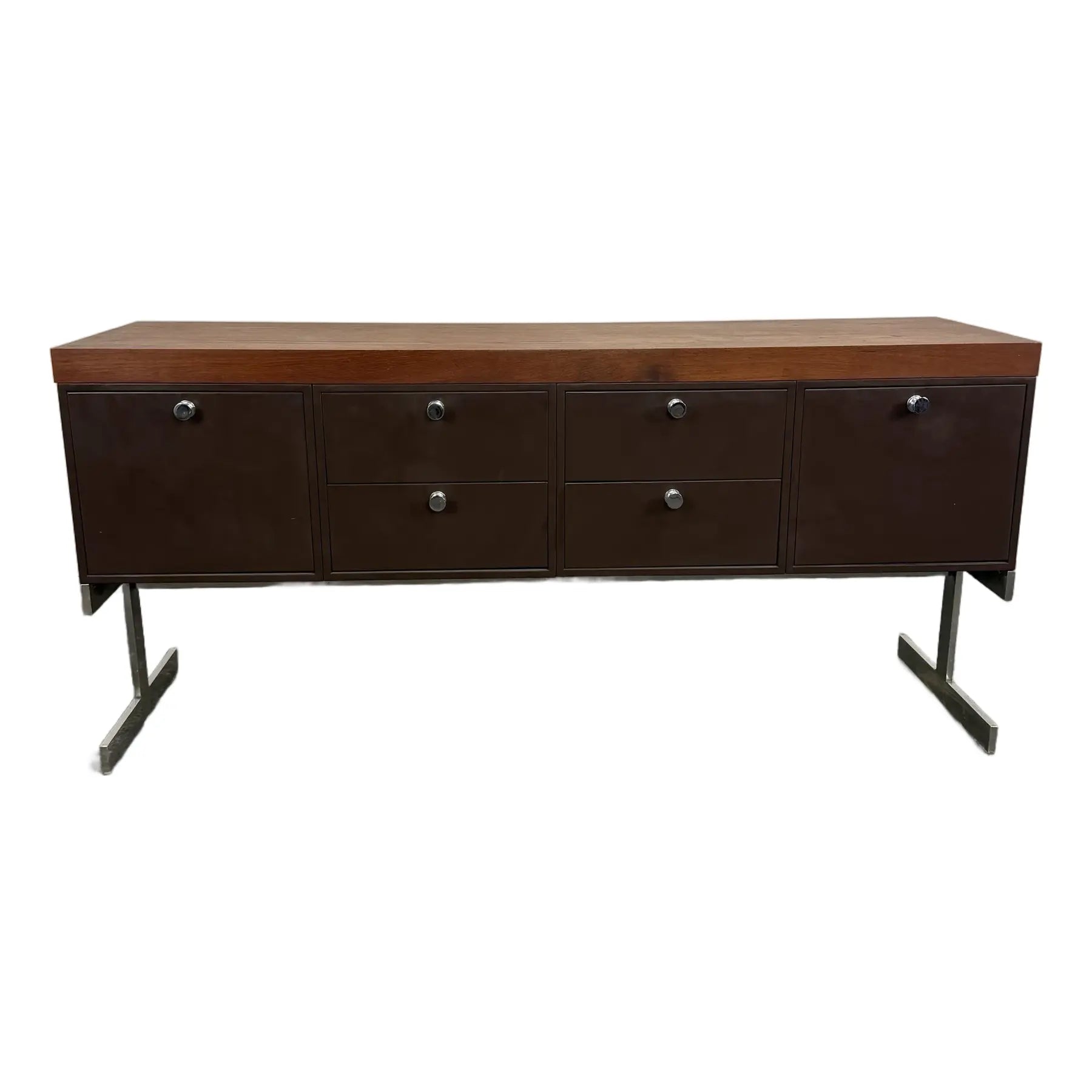 Peerless Steel Equipment Co. Walnut and Steel Credenza