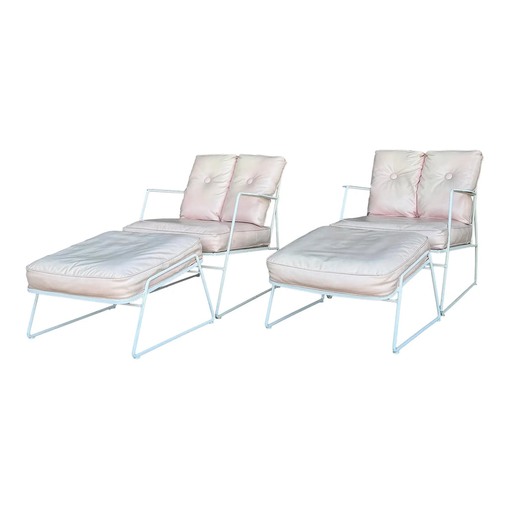 Very Rare Salterini Pair of Lounge Chairs and Ottomans