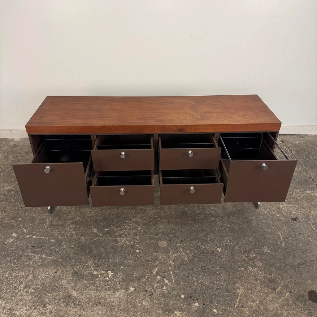 Peerless Steel Equipment Co. Walnut and Steel Credenza
