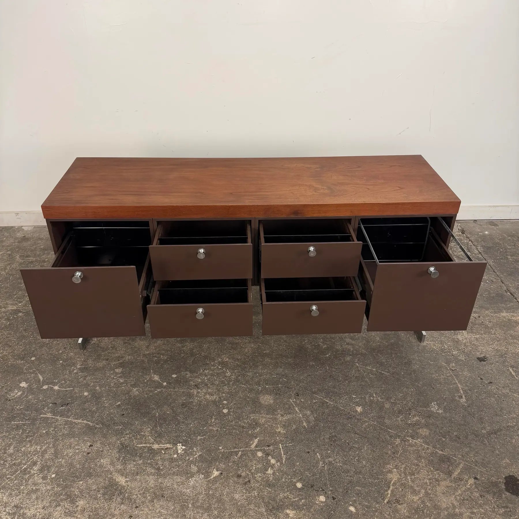 Peerless Steel Equipment Co. Walnut and Steel Credenza