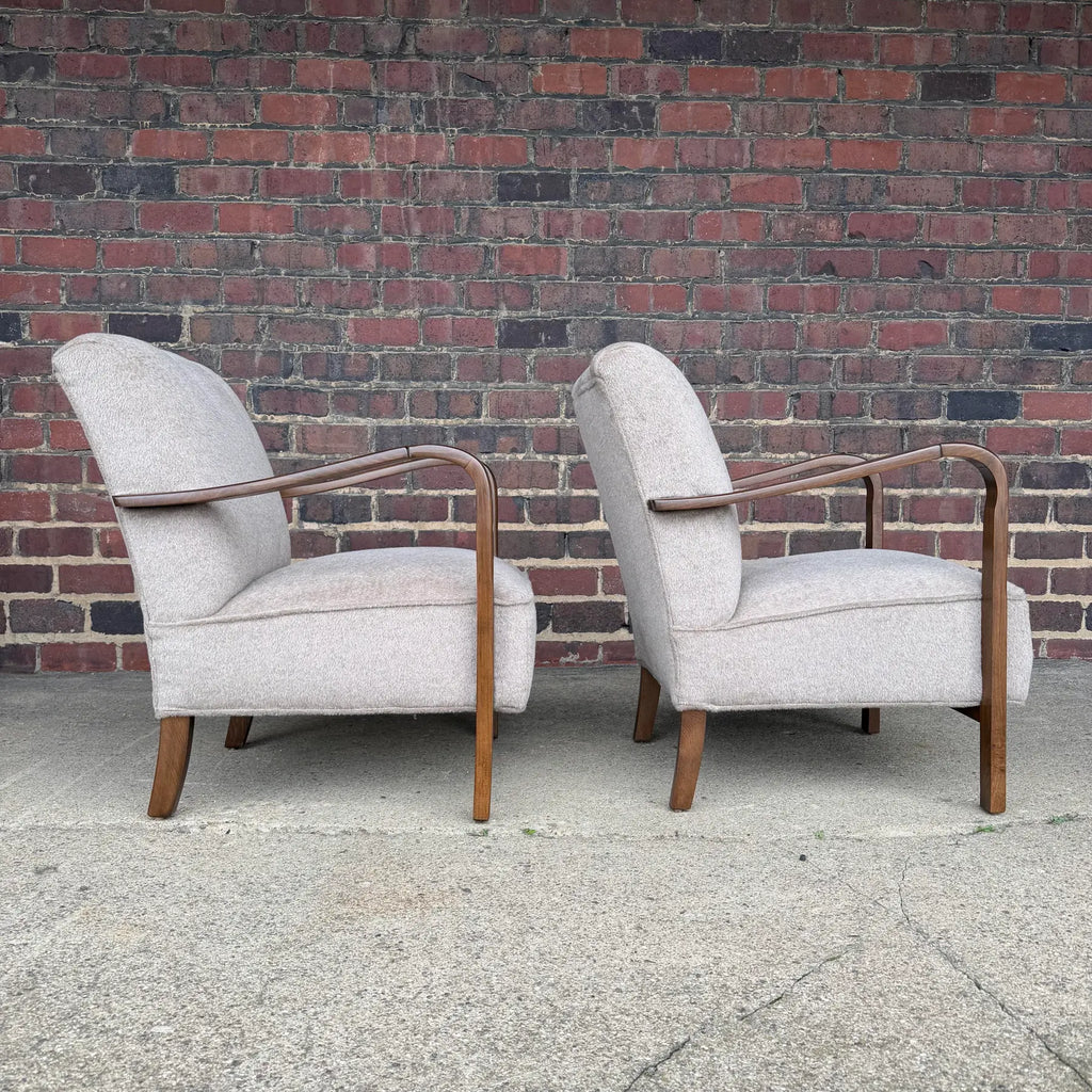 Pair of Restored European Modern Lounge Chairs in Teddy Mohair Style Fabric