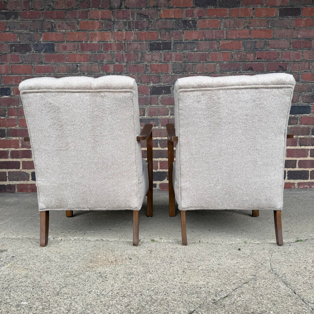Pair of Restored European Modern Lounge Chairs in Teddy Mohair Style Fabric