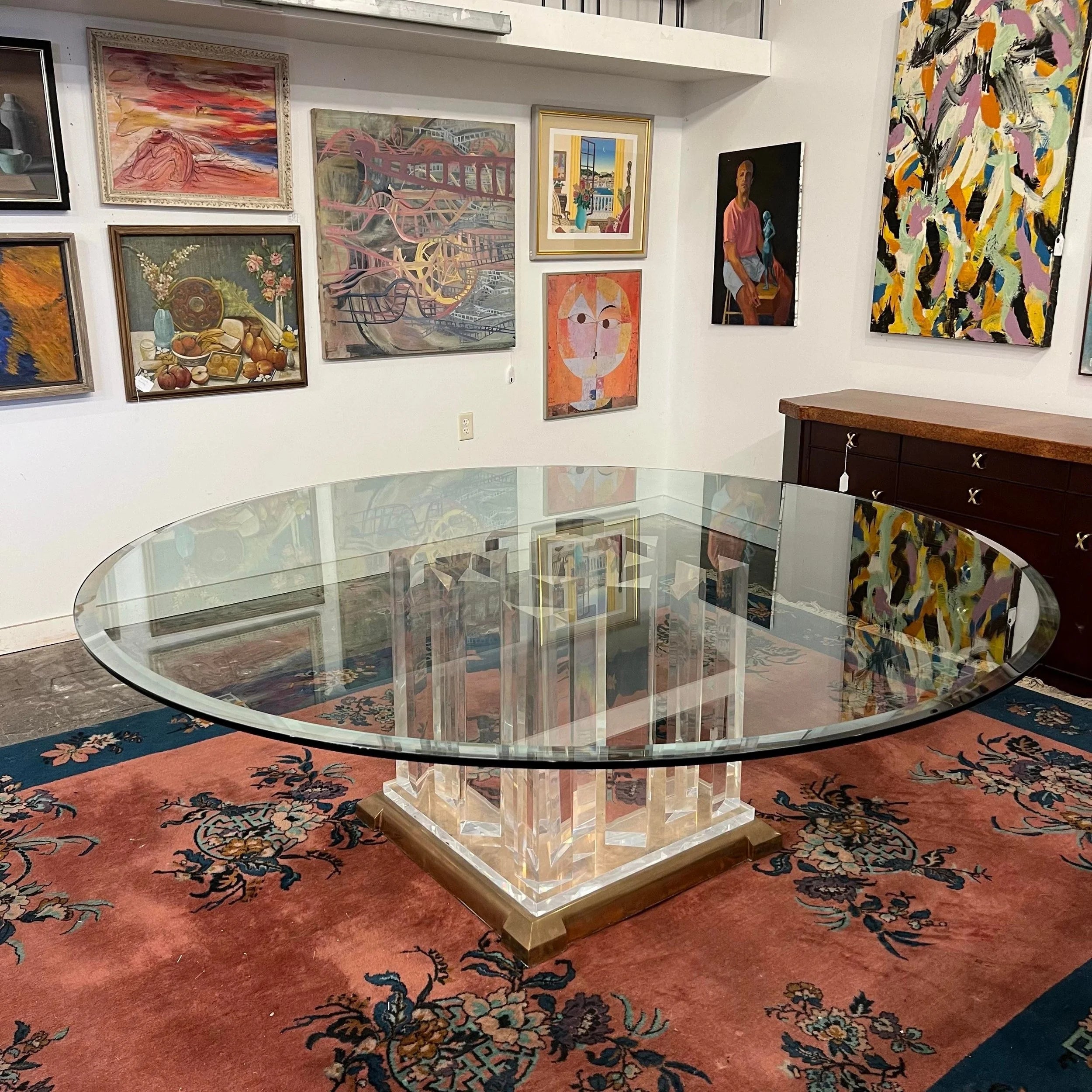 8’ Round Jeffrey Bigelow Lucite and Glass Dining Table