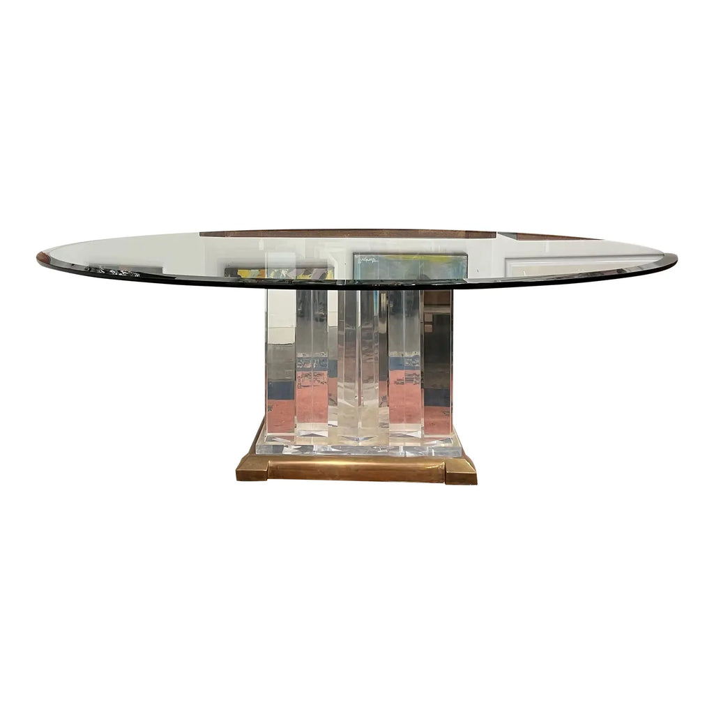 8’ Round Jeffrey Bigelow Lucite and Glass Dining Table Monumental