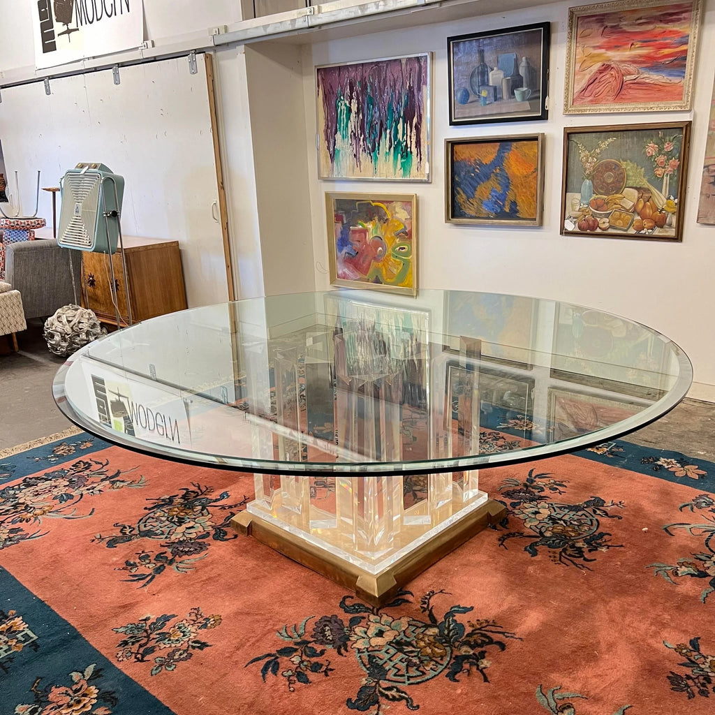 8’ Round Jeffrey Bigelow Lucite and Glass Dining Table