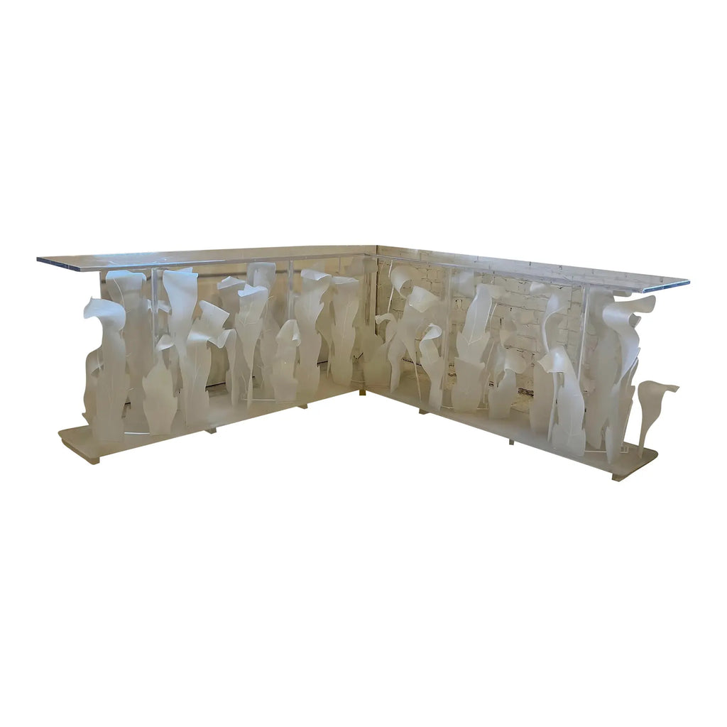1980s Custom Lucite Sculptural Foliage L Shape Bar