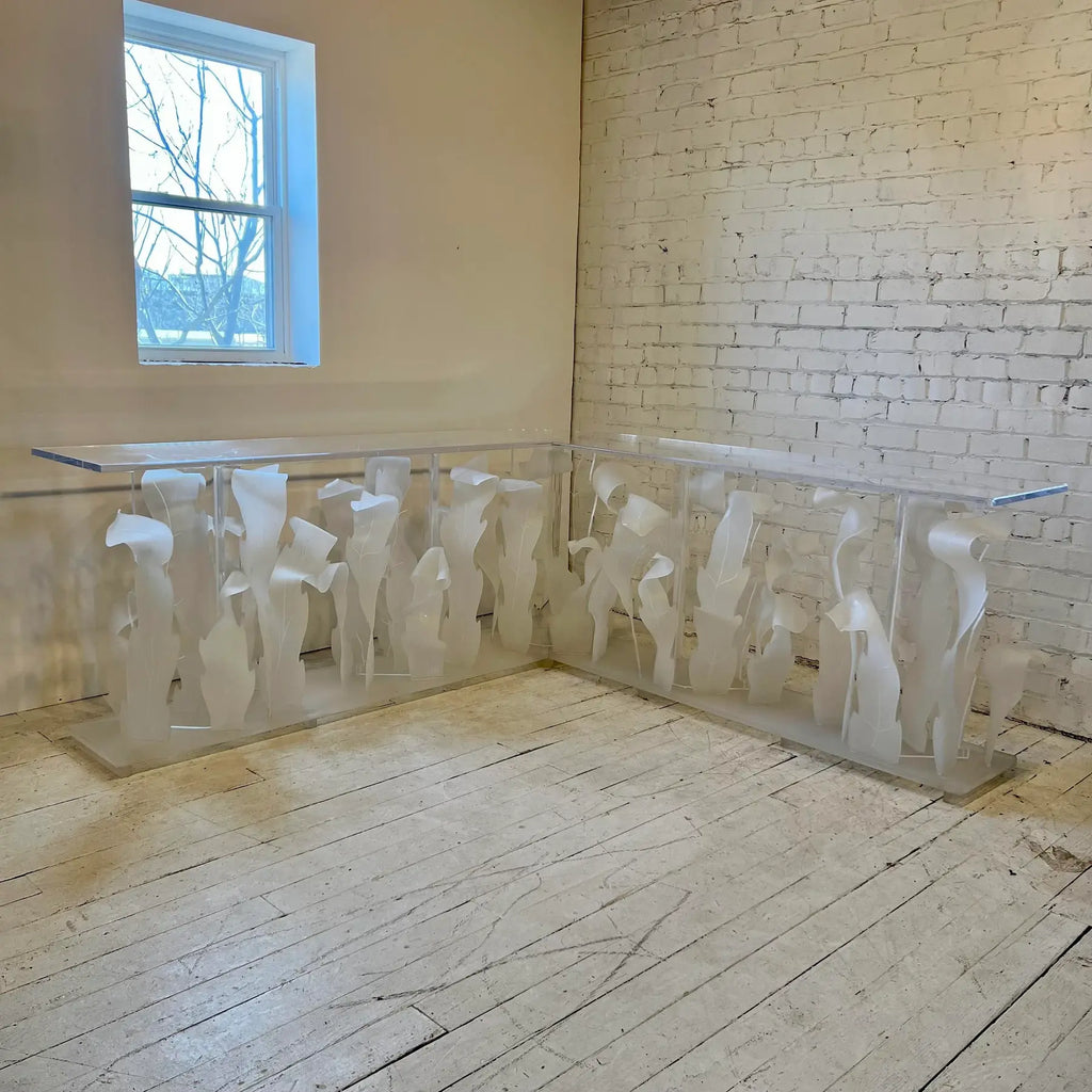 1980s Custom Lucite Sculptural Foliage L Shape Bar