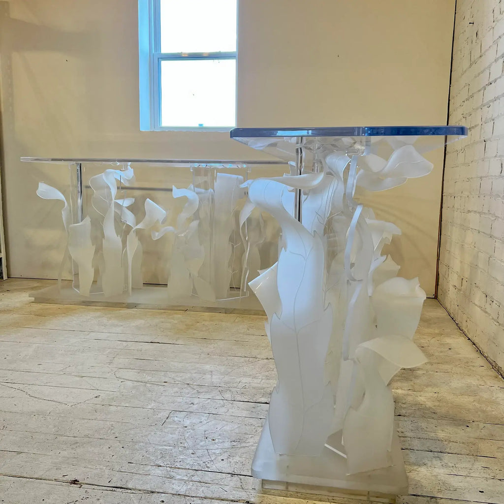 1980s Custom Lucite Sculptural Foliage L Shape Bar