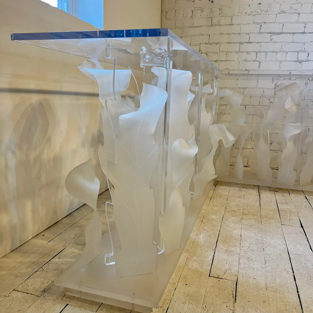 1980s Custom Lucite Sculptural Foliage L Shape Bar