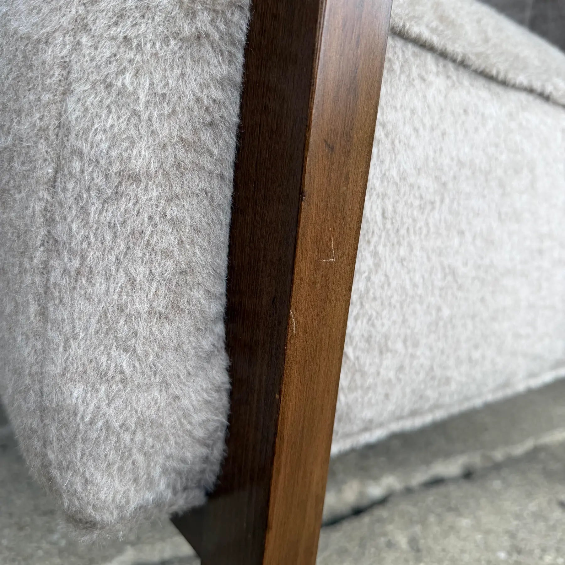 Pair of Restored European Modern Lounge Chairs in Teddy Mohair Style Fabric
