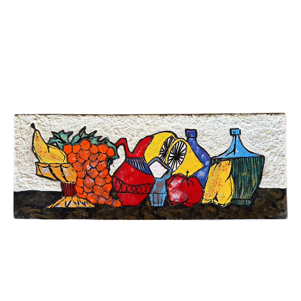 Unsigned Glazed Ceramic Still Life Wall Hanging Art