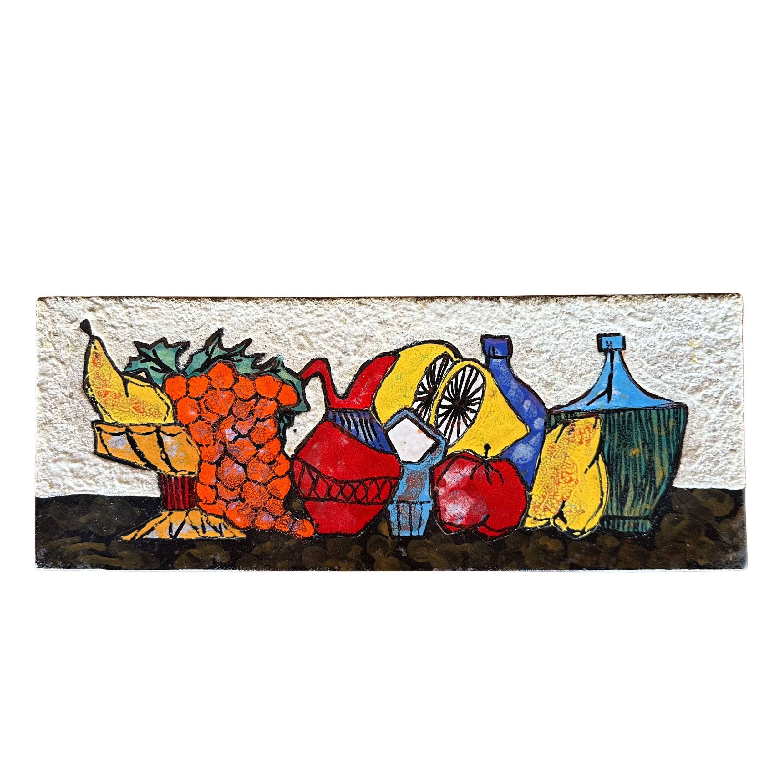 Unsigned Glazed Ceramic Still Life Wall Hanging Art