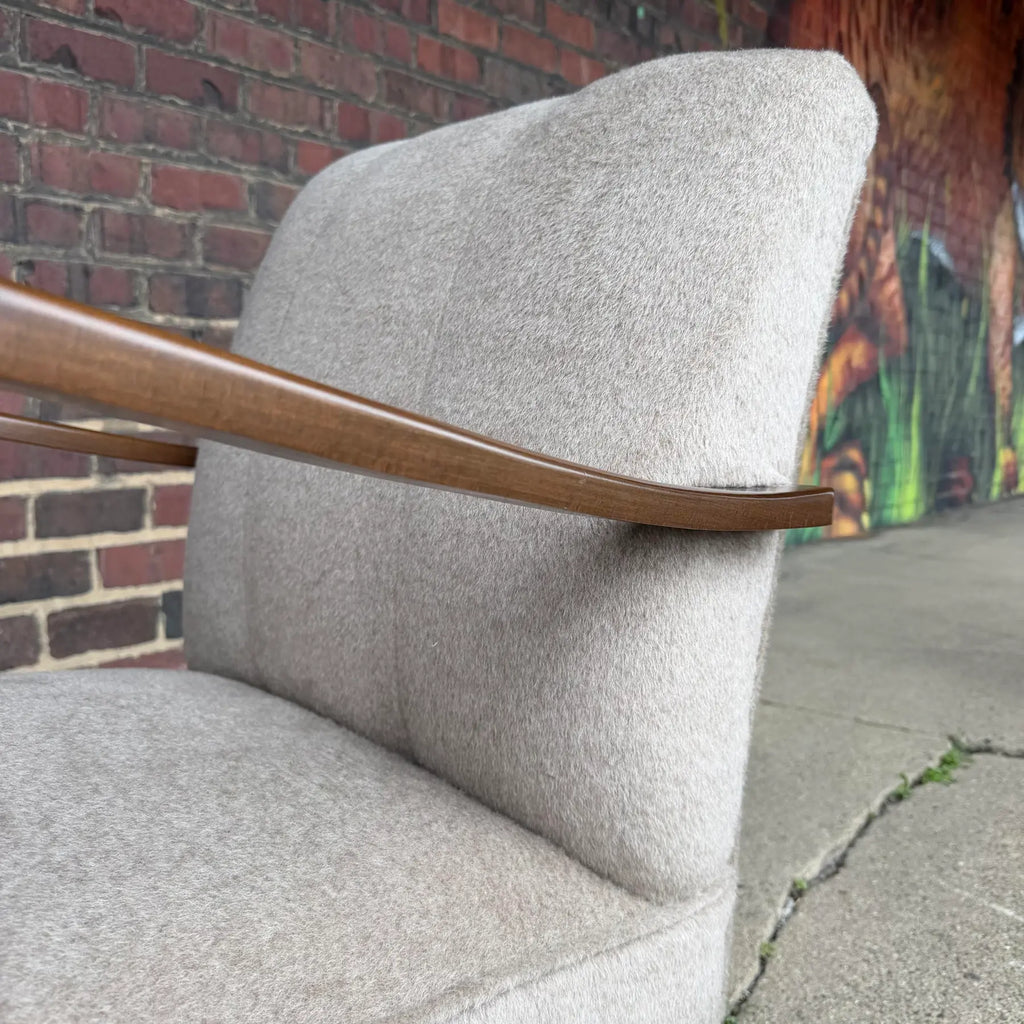 Pair of Restored European Modern Lounge Chairs in Teddy Mohair Style Fabric