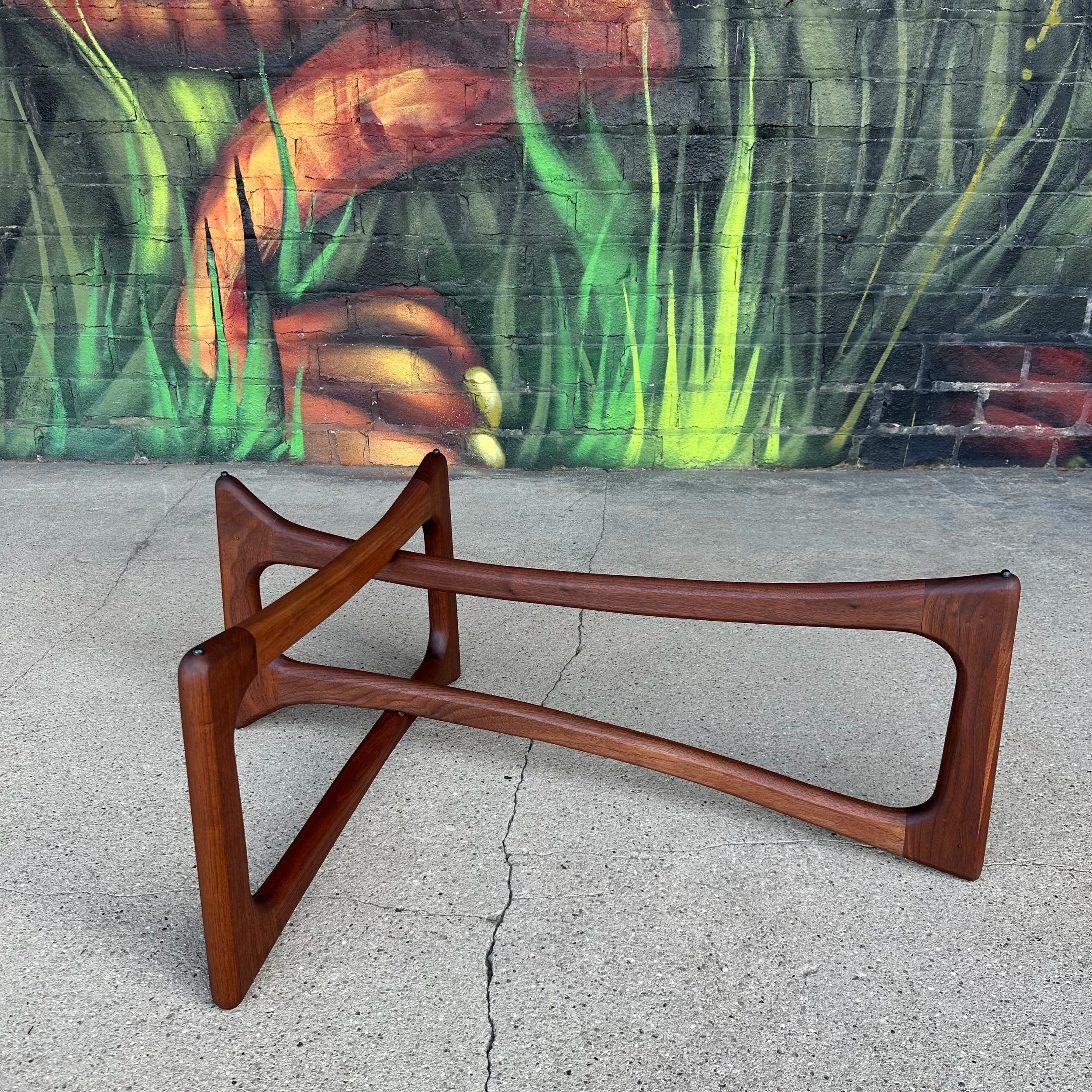 Mid-Century Modern Adrian Pearsall Kidney Shaped Glass Walnut Coffee Table
