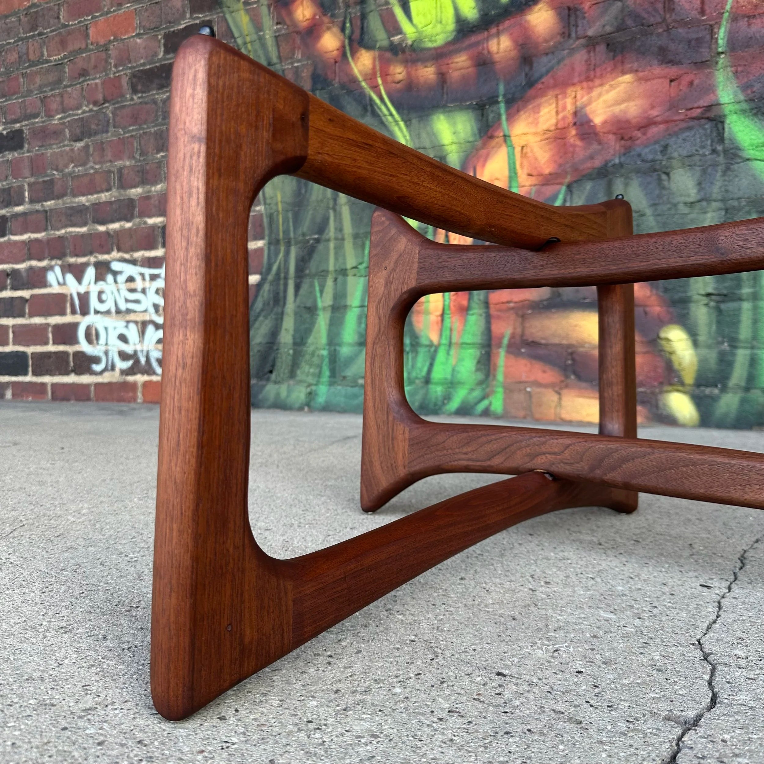 Mid-Century Modern Adrian Pearsall Kidney Shaped Glass Walnut Coffee Table