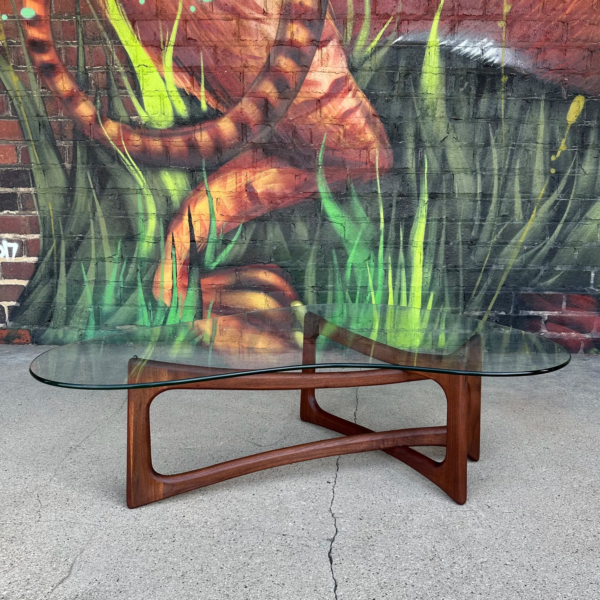 Mid-Century Modern Adrian Pearsall Kidney Shaped Glass Walnut Coffee Table