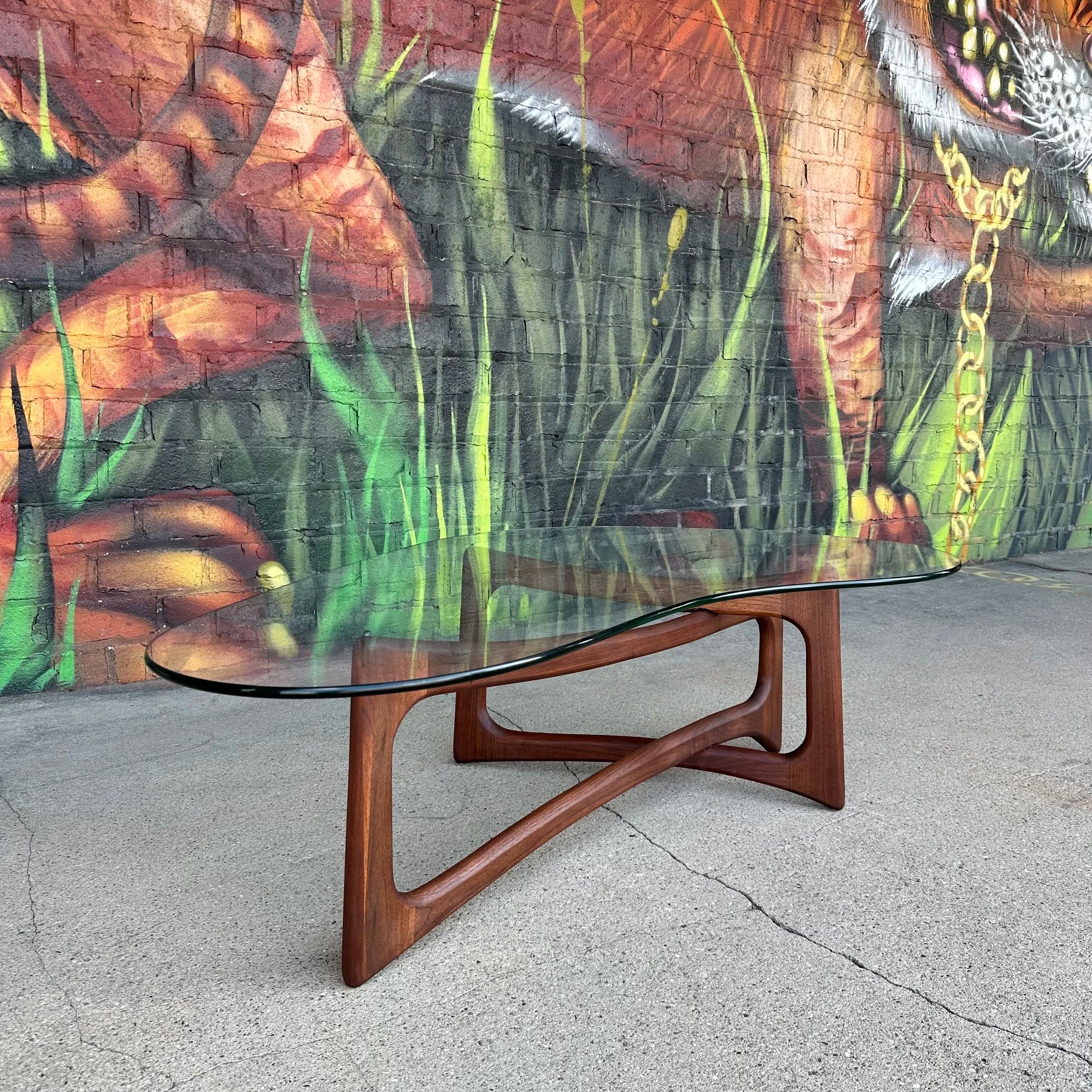 Mid-Century Modern Adrian Pearsall Kidney Shaped Glass Walnut Coffee Table