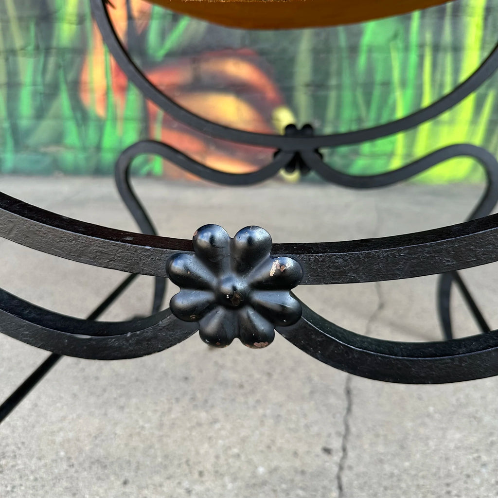 Mid-20th Century Iron and Tooled Leather Savonarola Chair