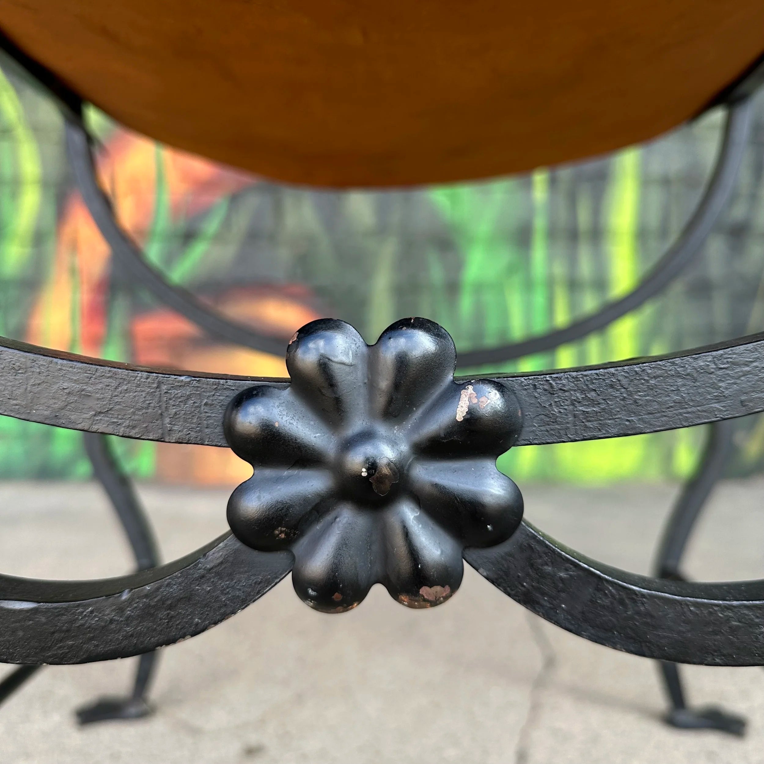 Mid-20th Century Iron and Tooled Leather Savonarola Chair