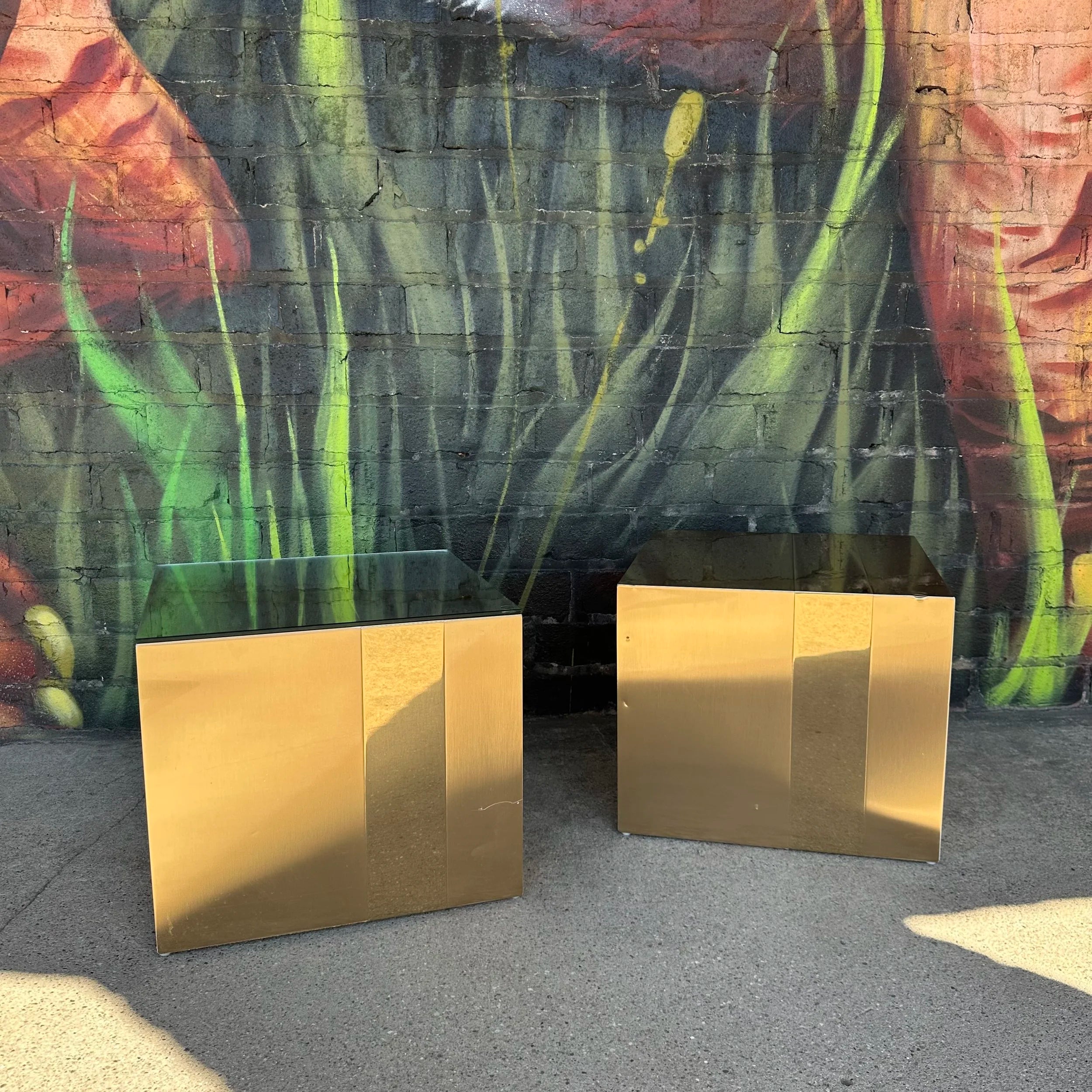 Pair of Postmodern Paul Evan’s Style Cube Side Tables Directional