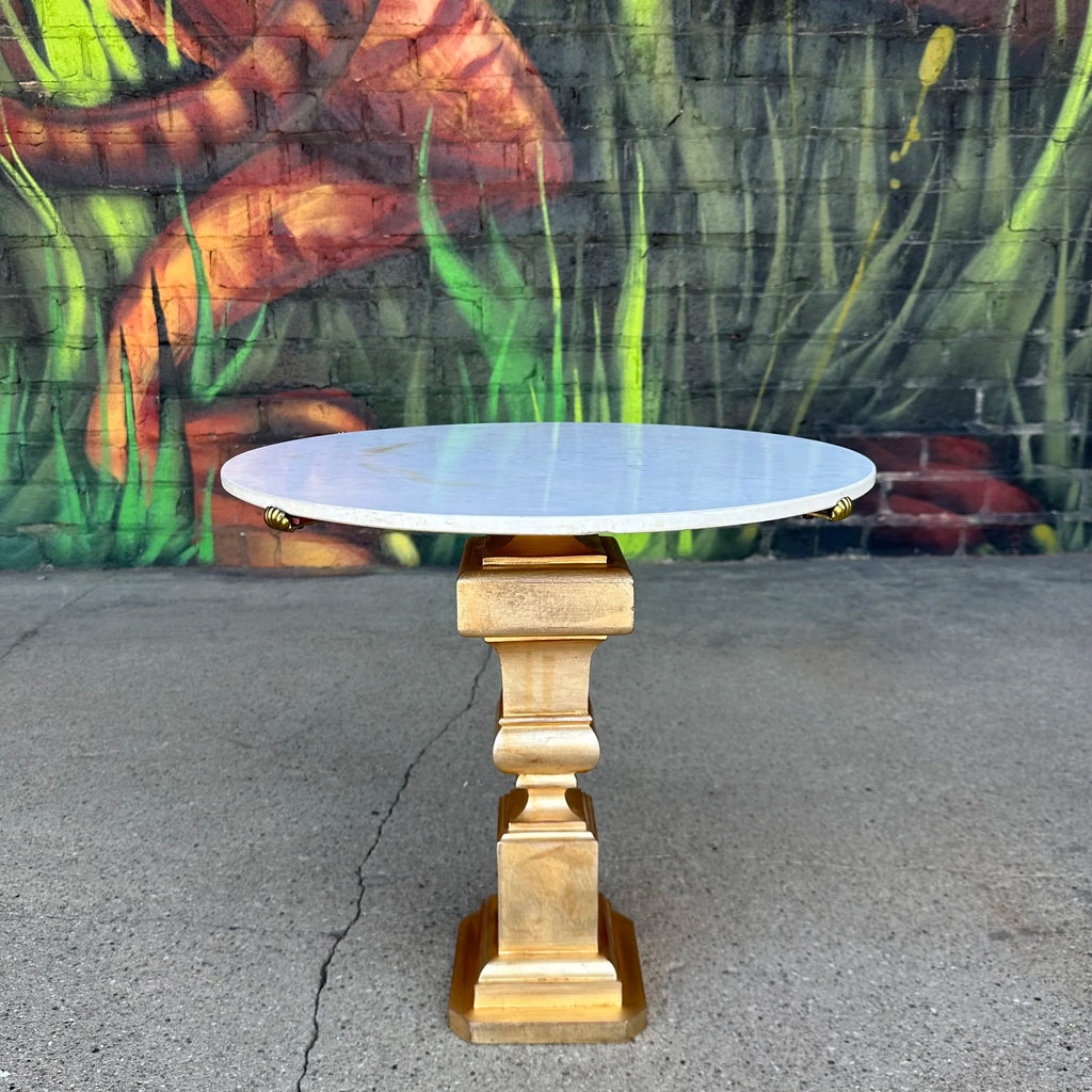 Italian Palladio Accent Table With Round Carrara Marble Top