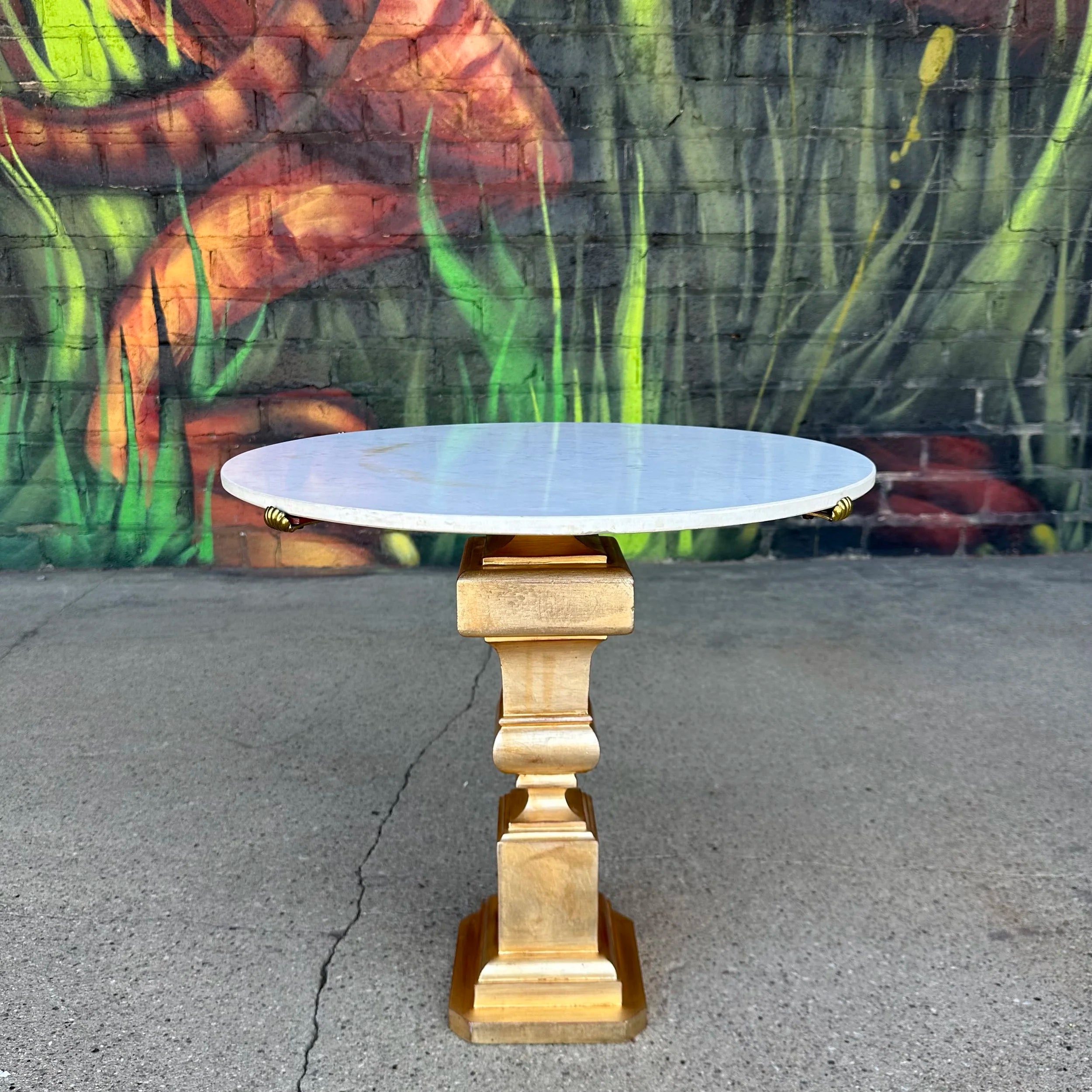 Italian Palladio Accent Table With Round Carrara Marble Top