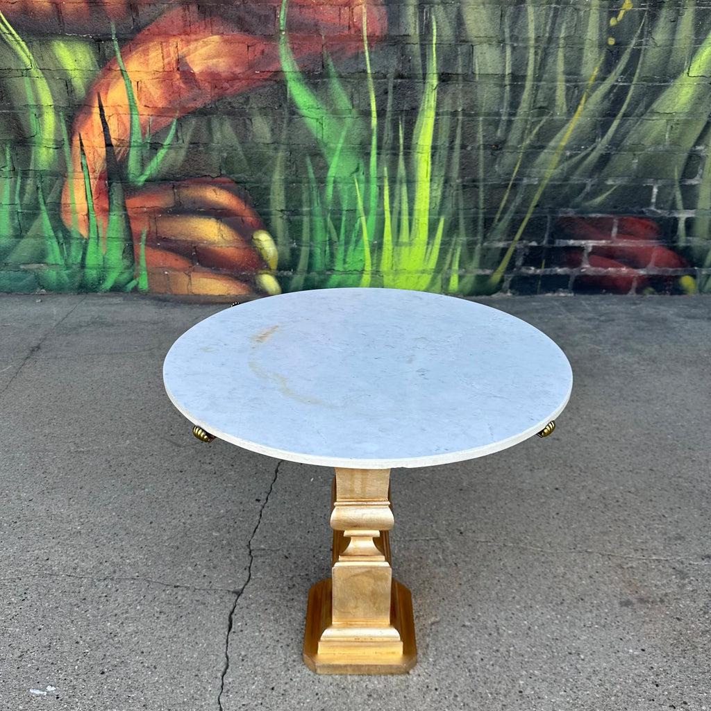 Italian Palladio Accent Table With Round Carrara Marble Top