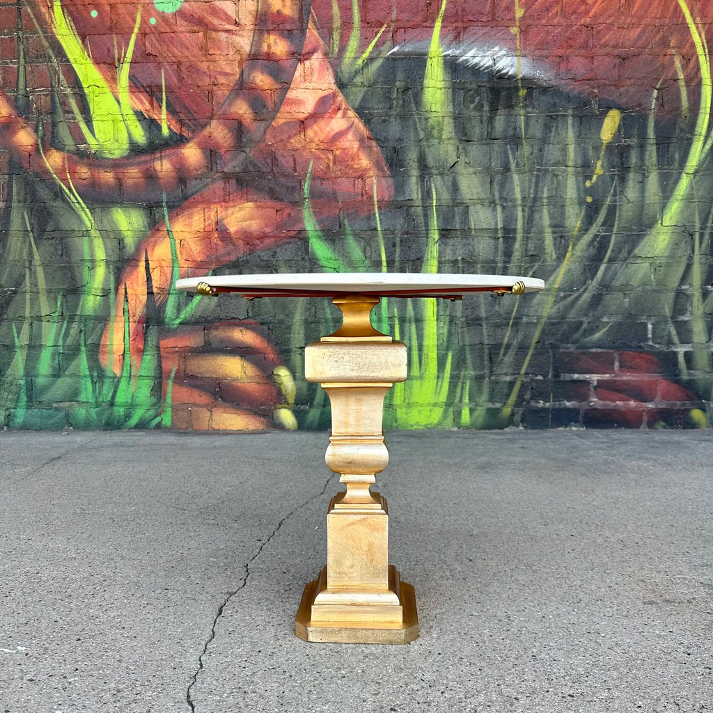 Italian Palladio Accent Table With Round Carrara Marble Top