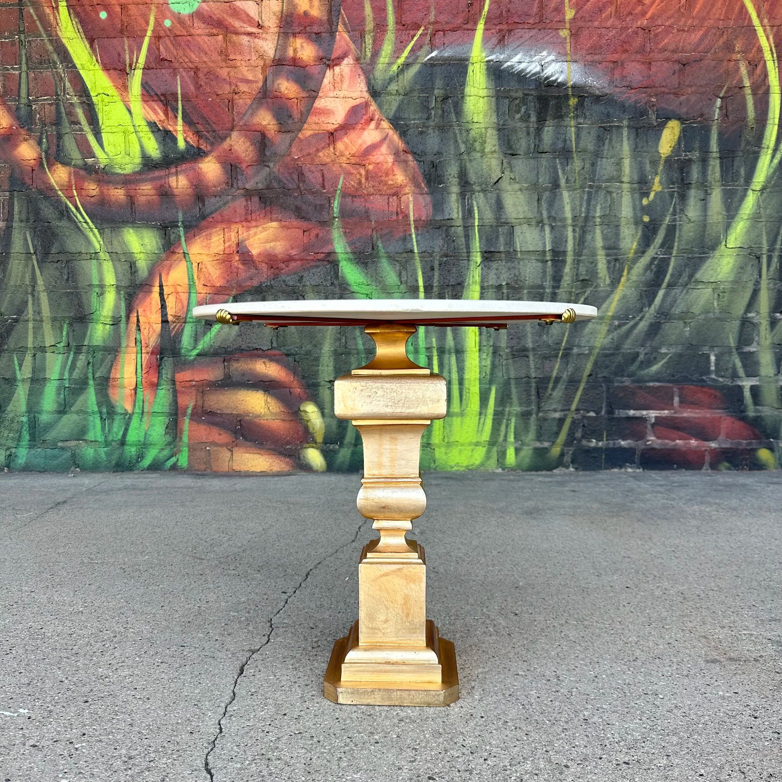 Italian Palladio Accent Table With Round Carrara Marble Top