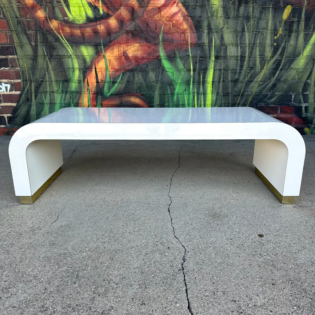 Postmodern Springer-Style Waterfall Edge Coffee Table Brass Capped