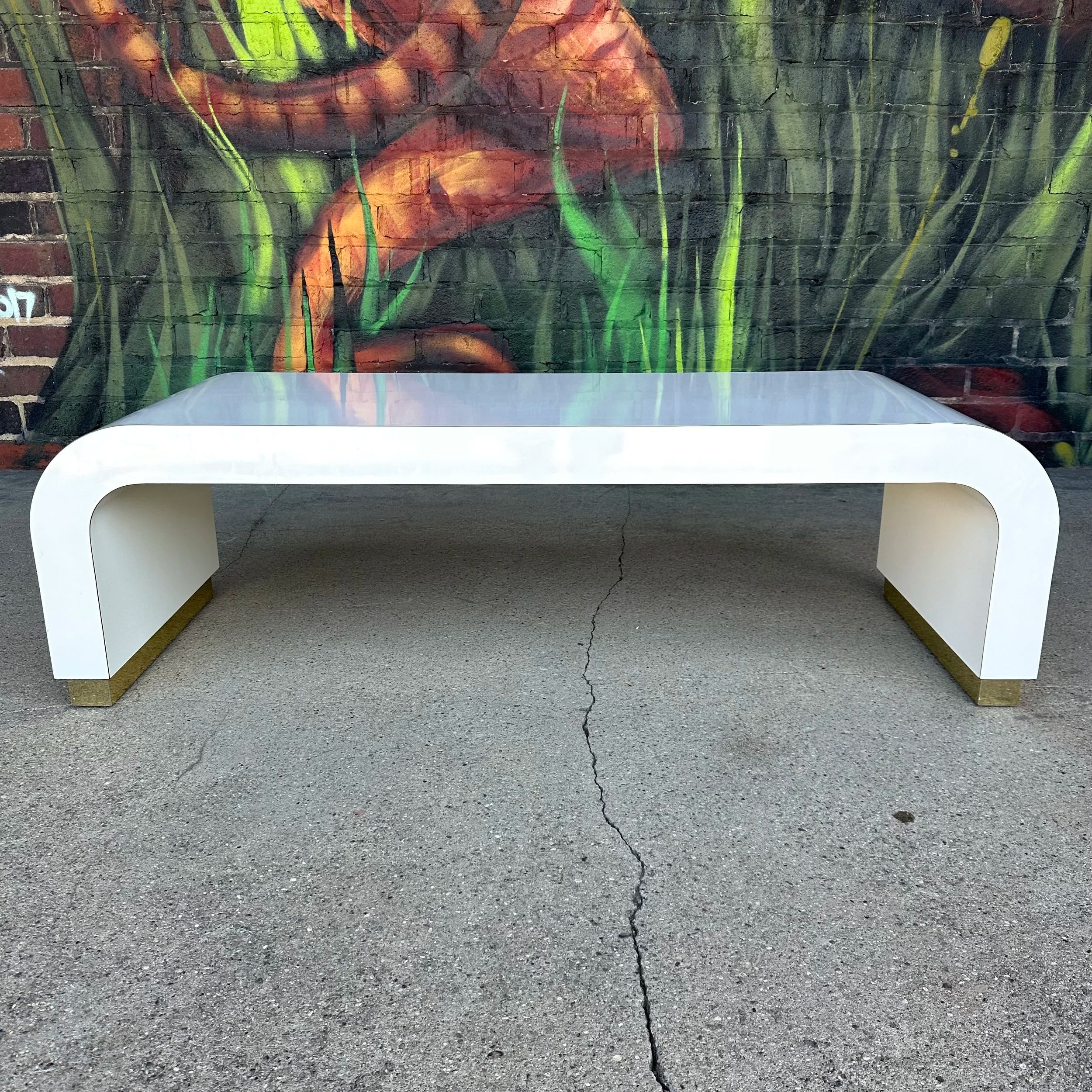 Postmodern Springer-Style Waterfall Edge Coffee Table Brass Capped