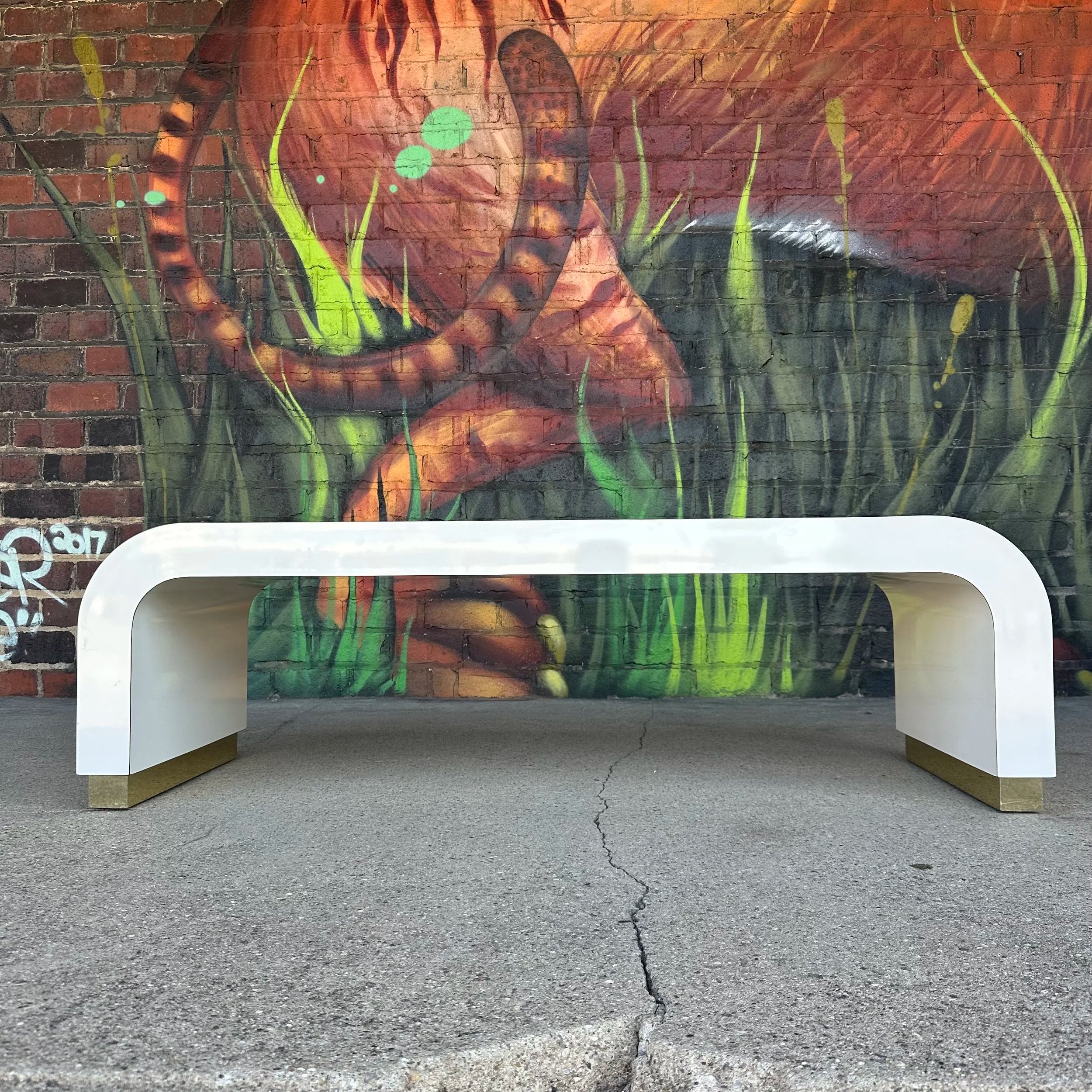 Postmodern Springer-Style Waterfall Edge Coffee Table Brass Capped