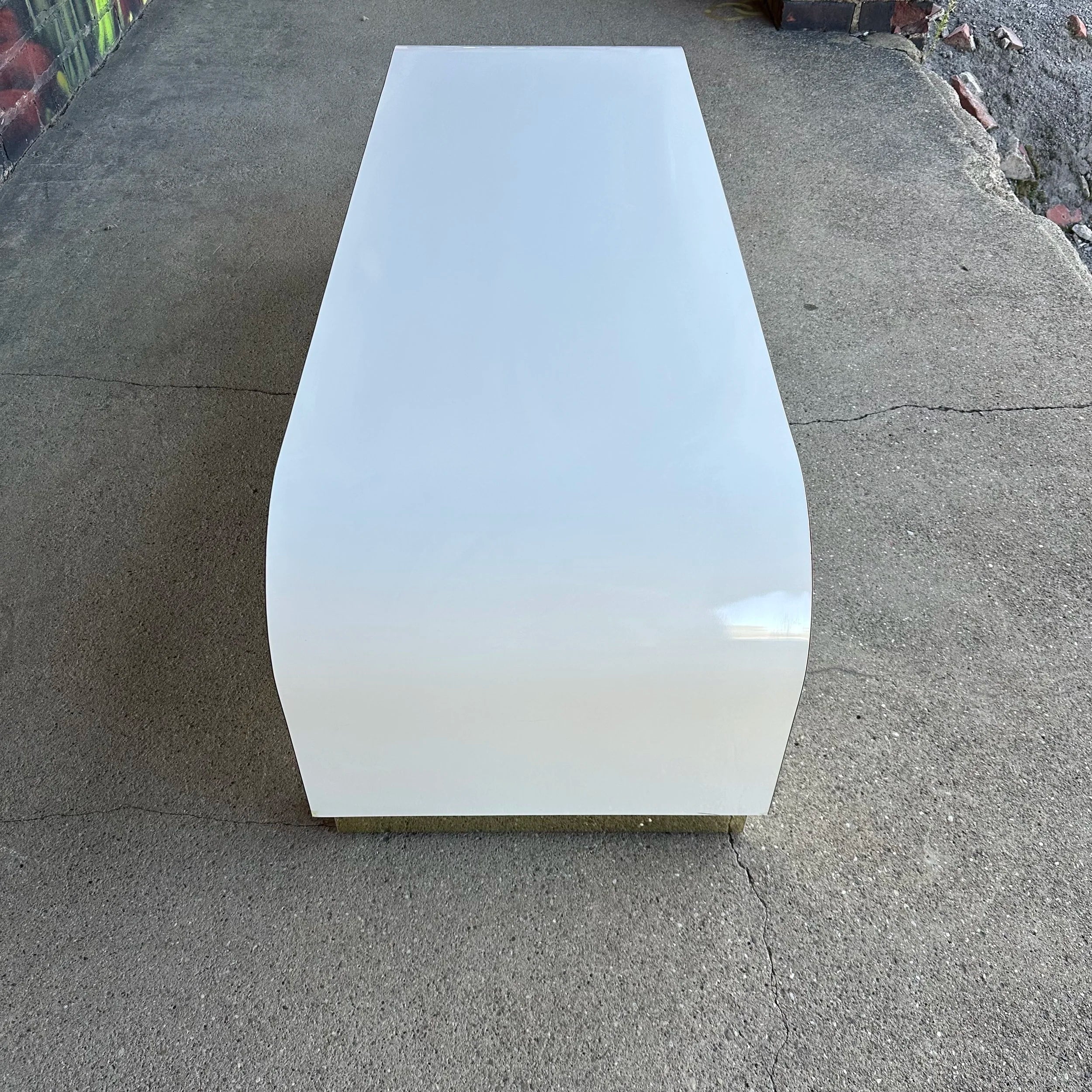 Postmodern Springer-Style Waterfall Edge Coffee Table Brass Capped