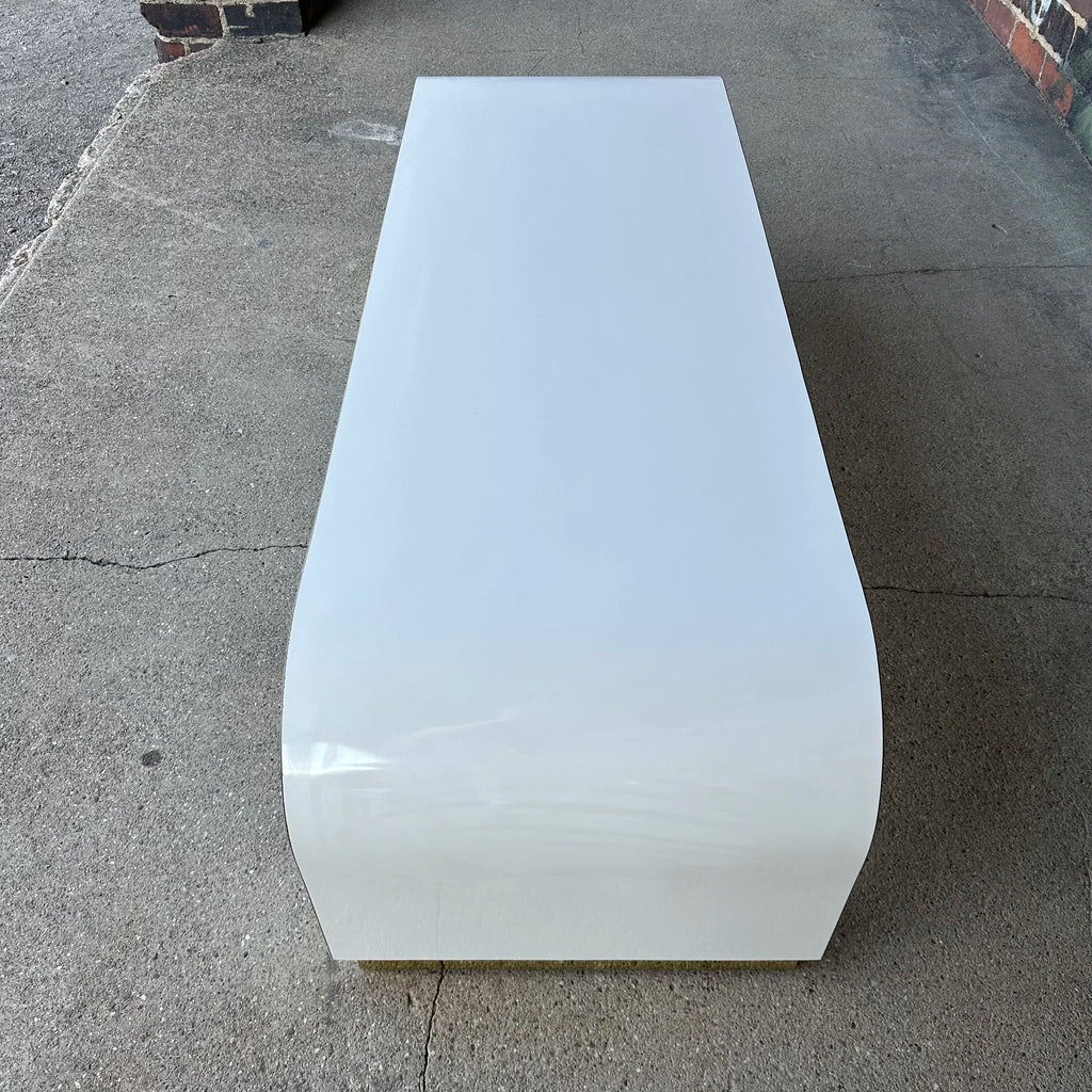 Postmodern Springer-Style Waterfall Edge Coffee Table Brass Capped