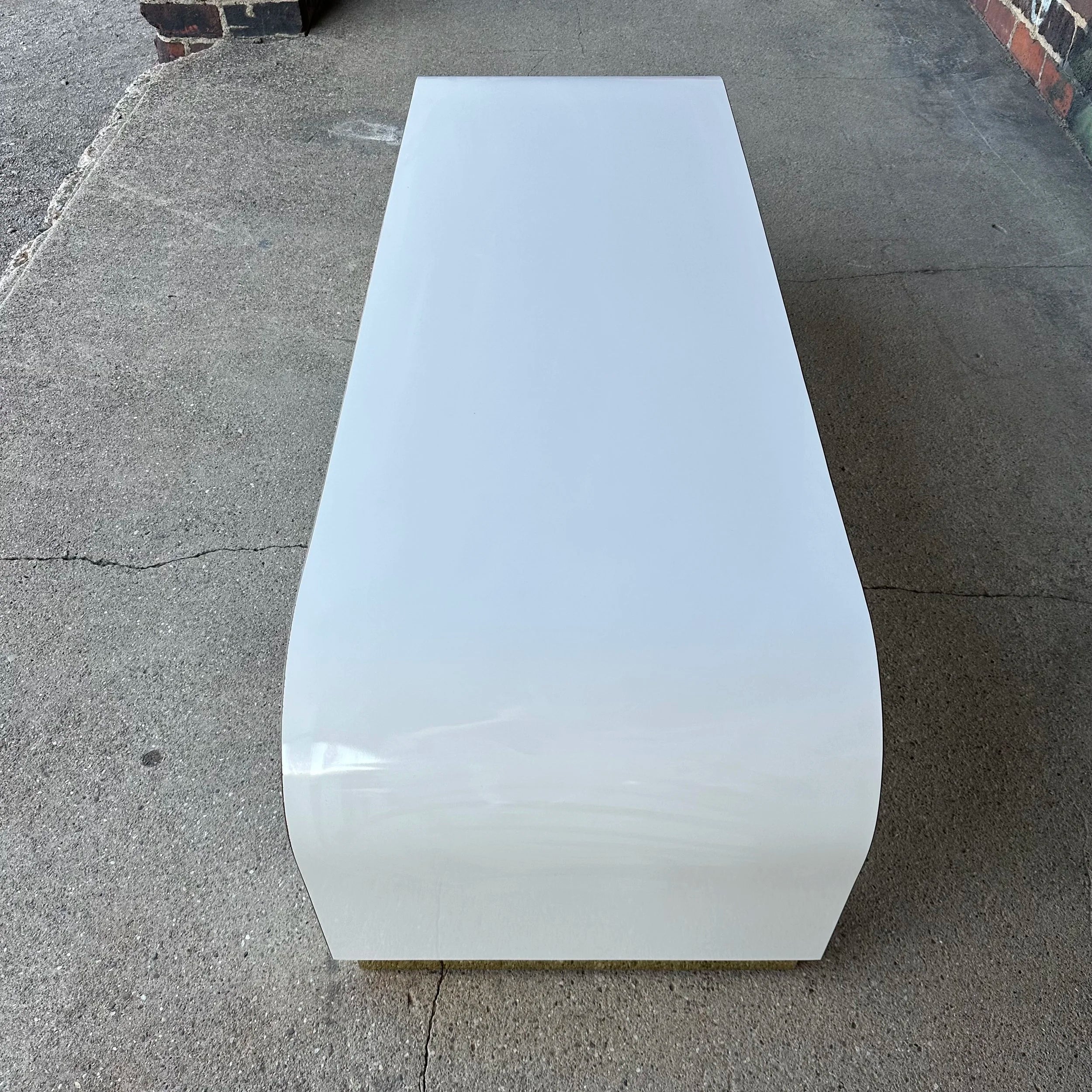 Postmodern Springer-Style Waterfall Edge Coffee Table Brass Capped