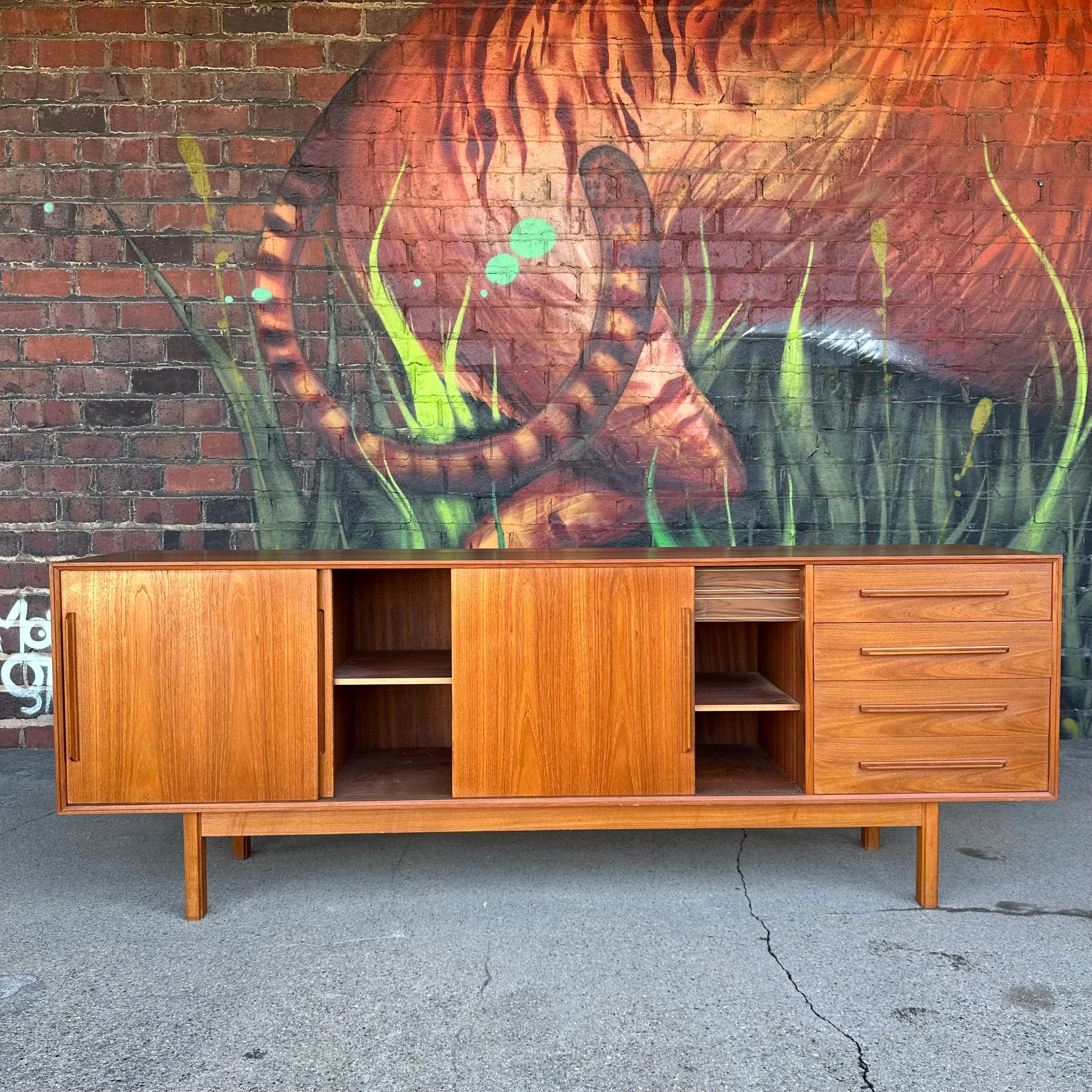 Mid Century Extra Long Teak Credenza