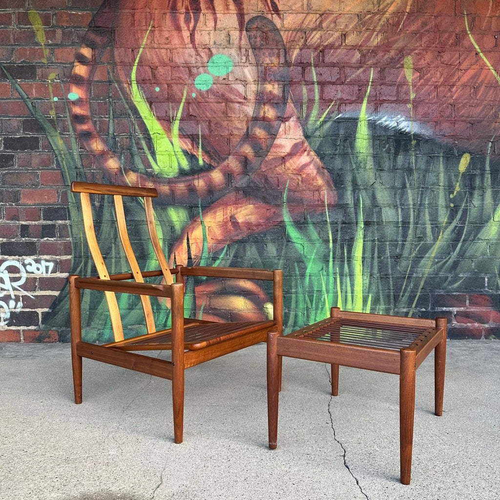 Børge Jensen & Sønner Teak Lounge Chair and Ottoman for Bernstorffsmide Møbelfabrik