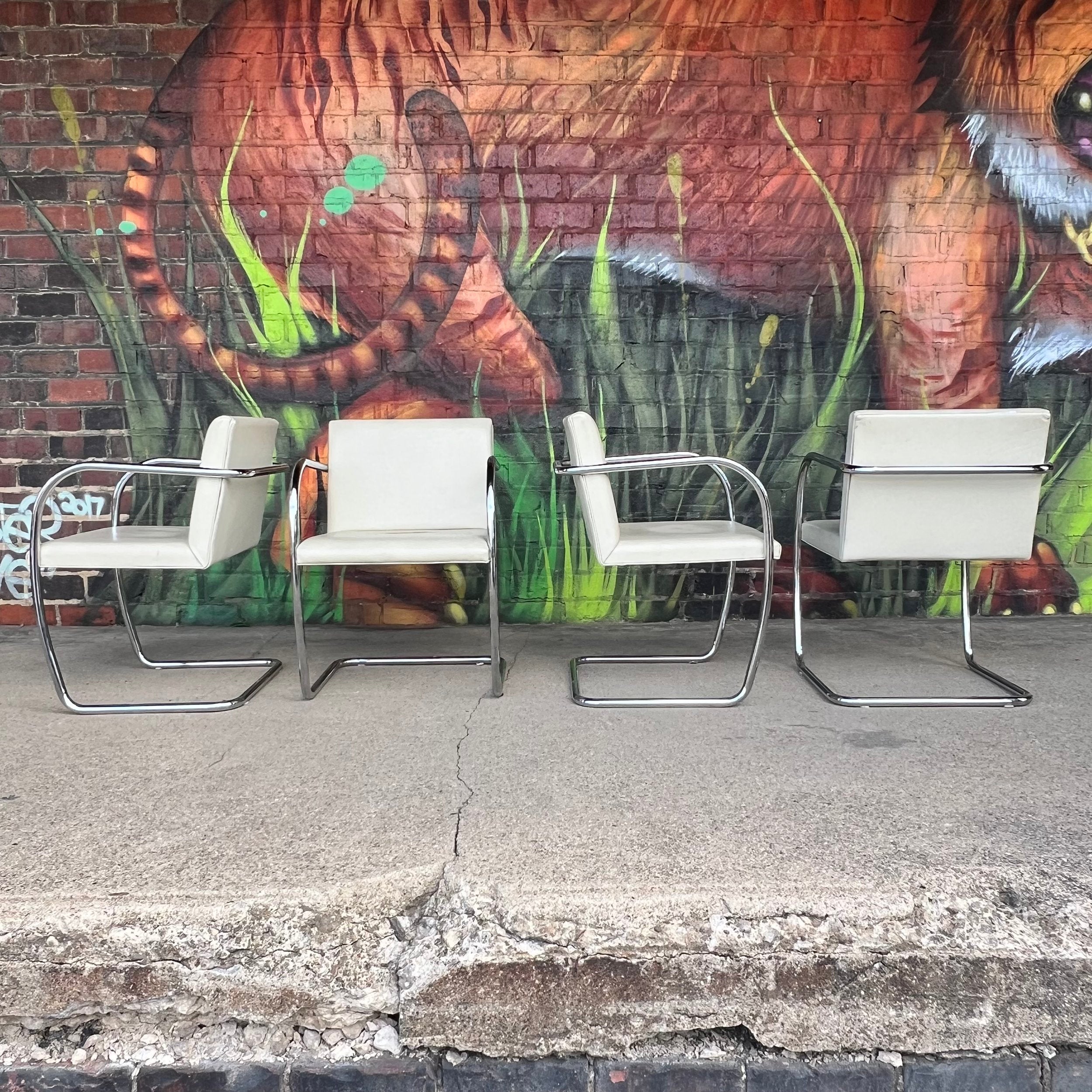 Set of Four Mies Van Der Rohe for Knoll Tubular Chrome Armchairs
