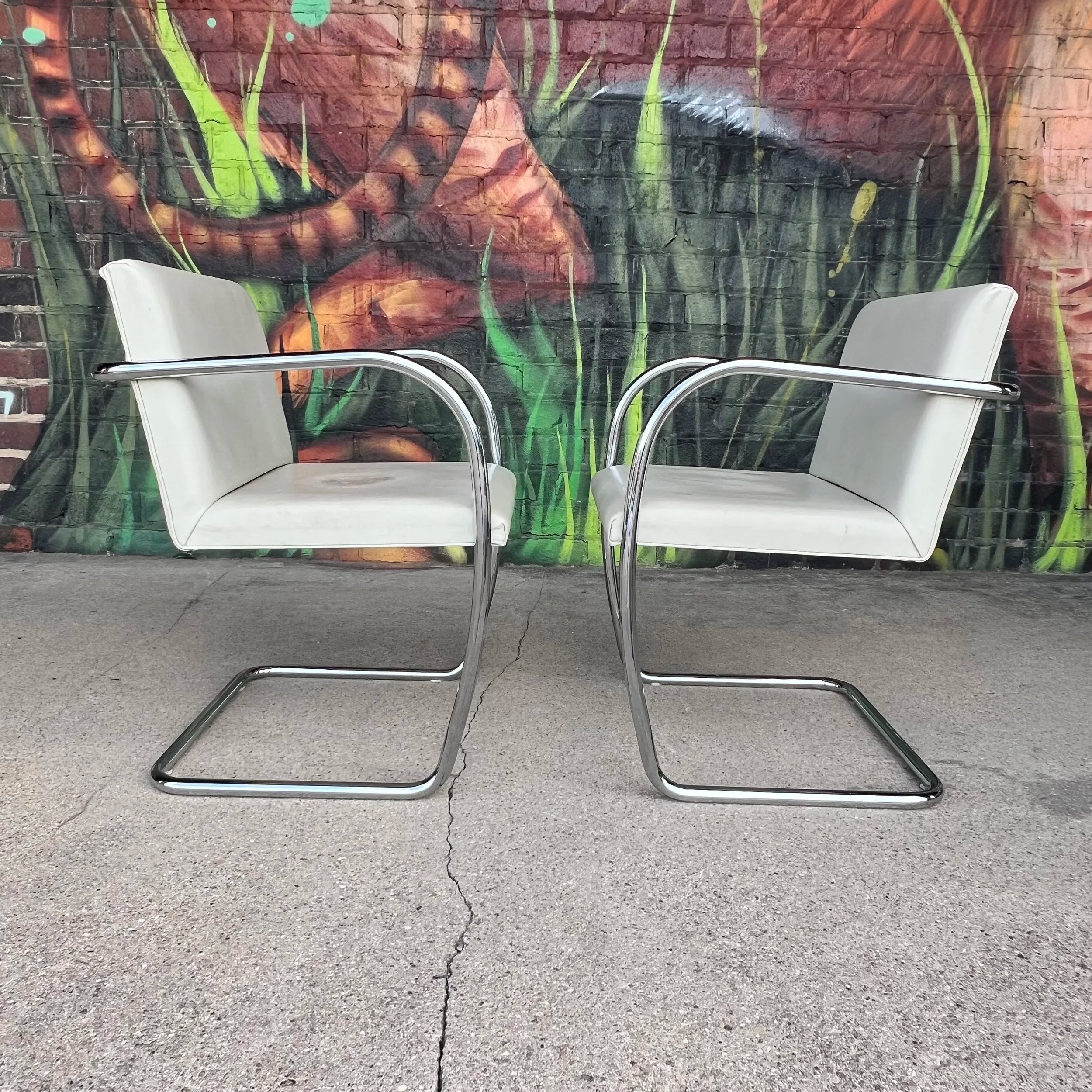 Set of Four Mies Van Der Rohe for Knoll Tubular Chrome Armchairs