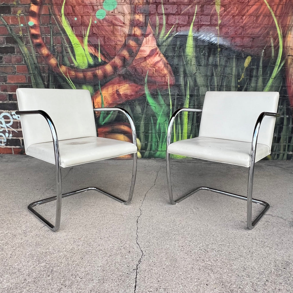 Set of Four Mies Van Der Rohe for Knoll Tubular Chrome Armchairs
