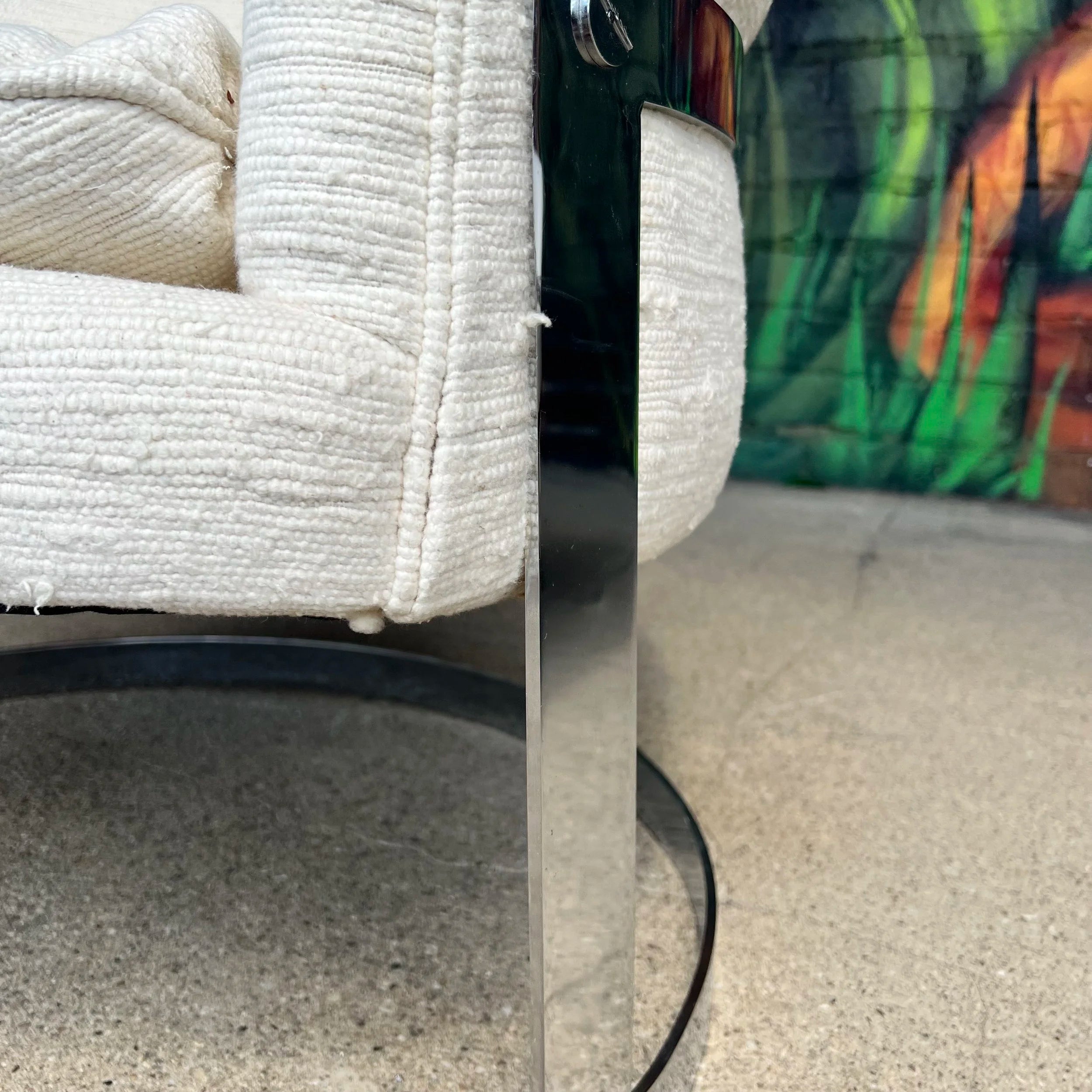 Pair of Cantilever Barrel Back Club Chairs on Chrome Base – Attributed to Milo Baughman