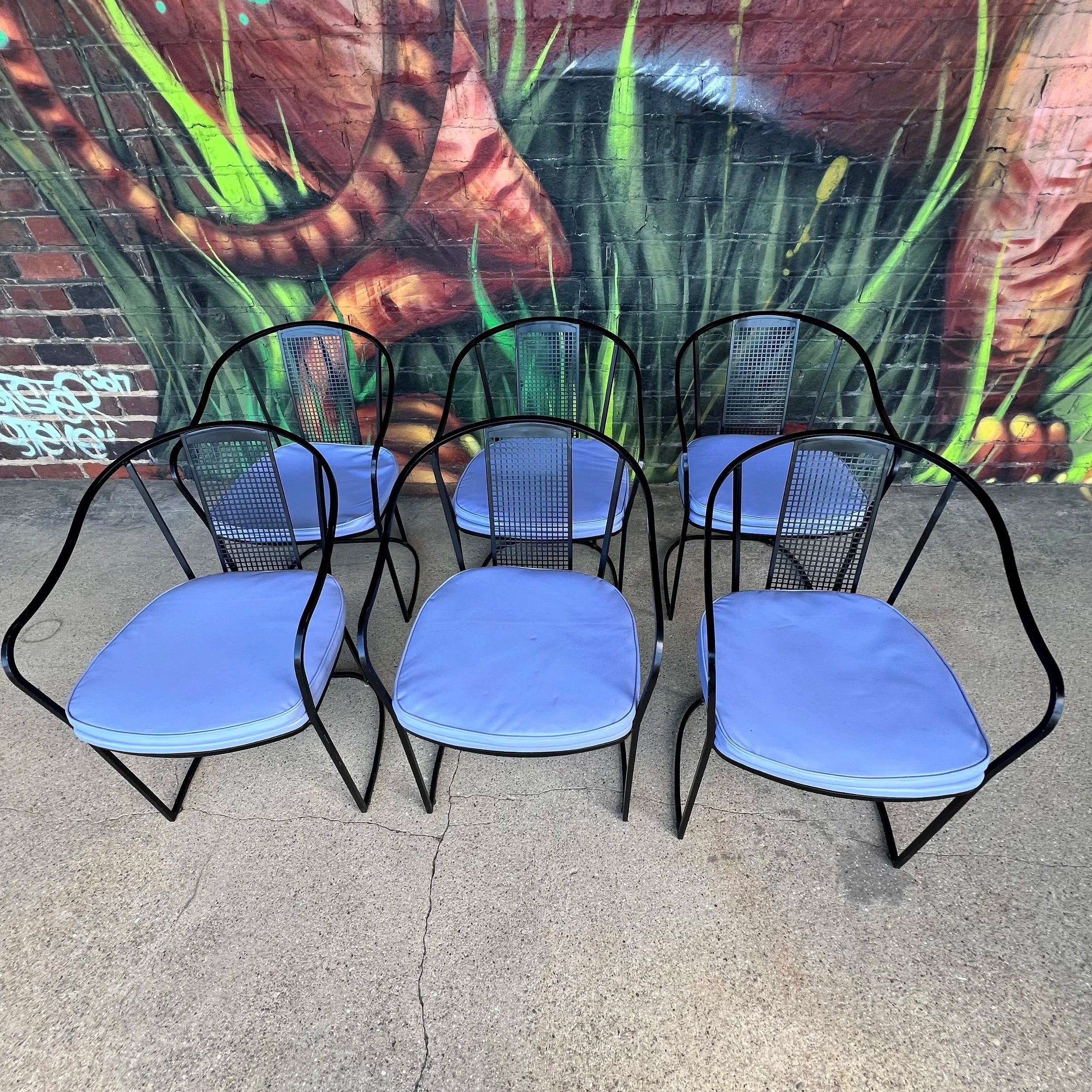 Set of 6 80s Postmodern Iron Patio Chairs