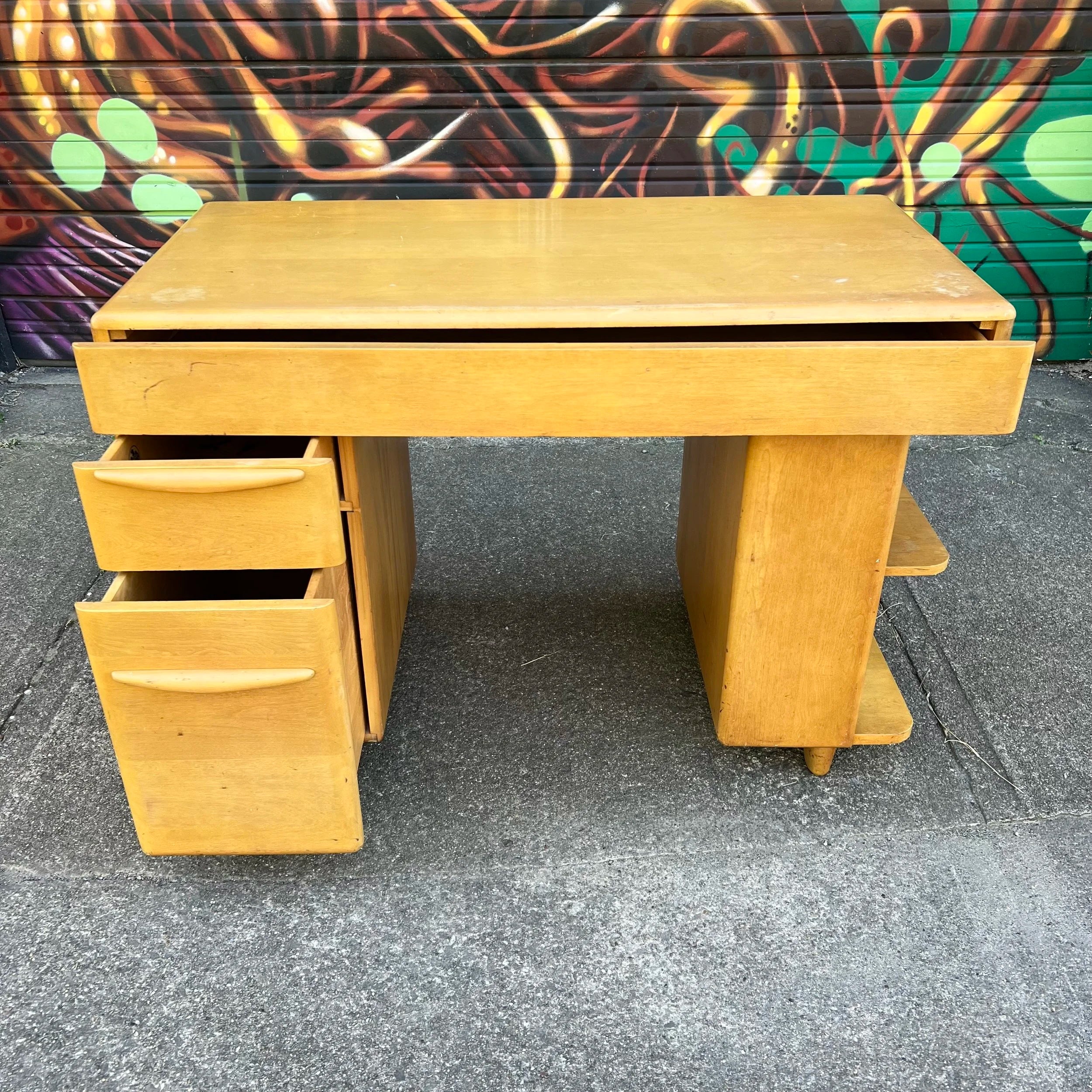 1950s Heywood Wakefield M320 Writing Desk With Bookshelf