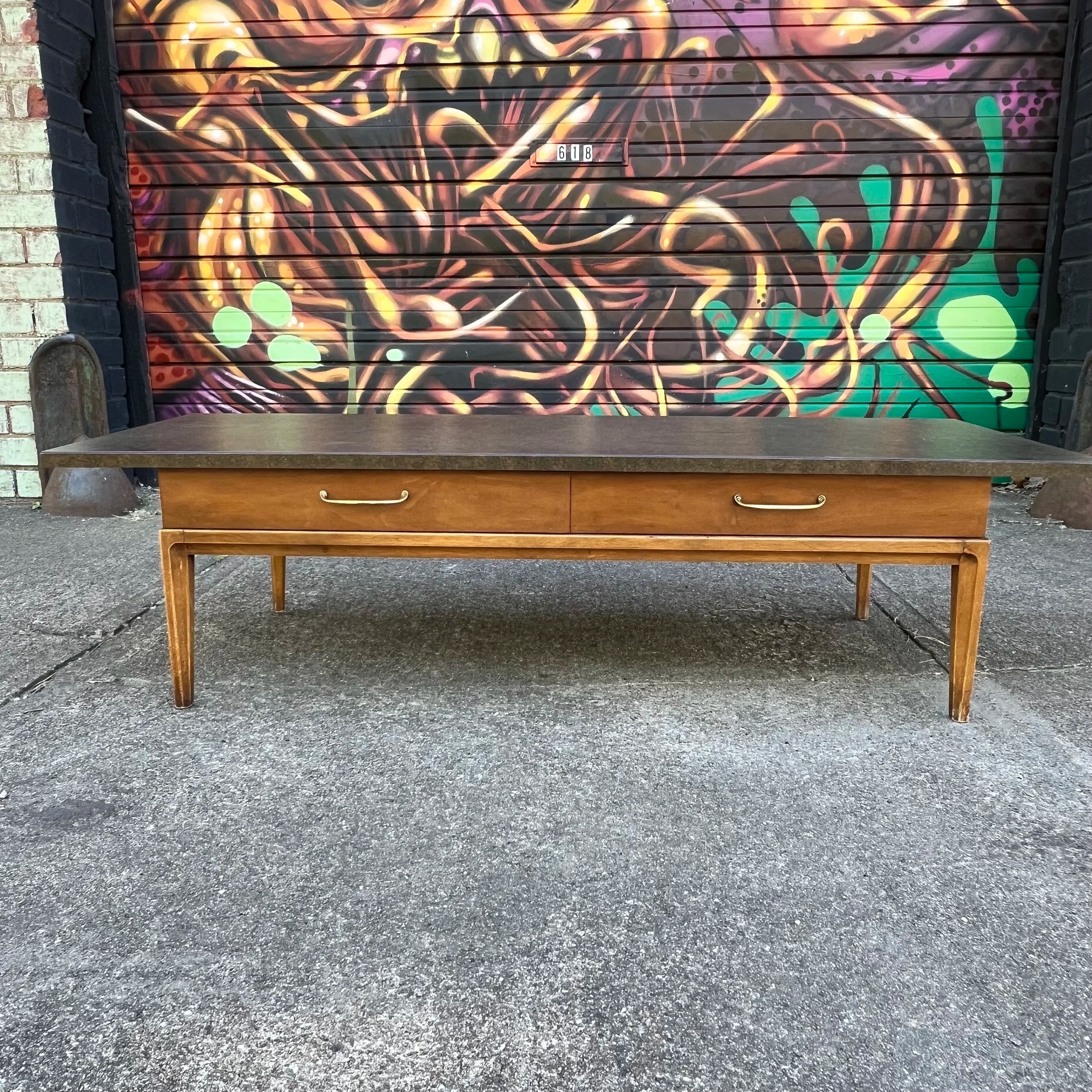 Mid Century Modern Walnut and Laminate Top Coffee Table