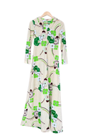 Tan and Green Floral Hooded Maxi Dress Size Small