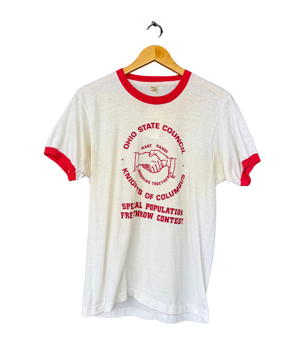 Vintage Ohio State Knights of Columbus White and Red Ringer Tee Size Large