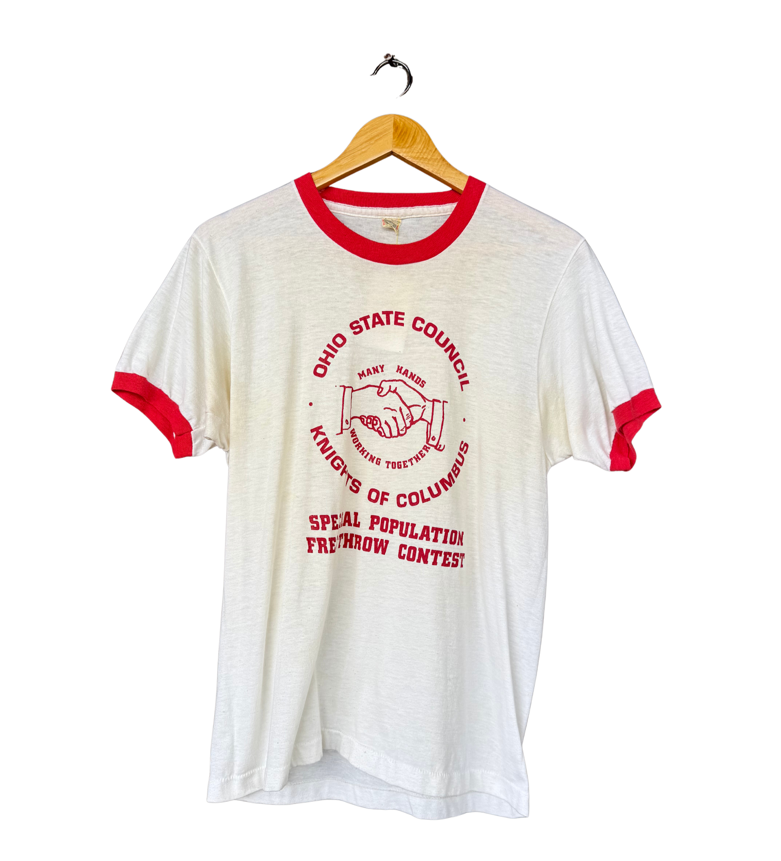 Vintage Ohio State Knights of Columbus White and Red Ringer Tee Size Large