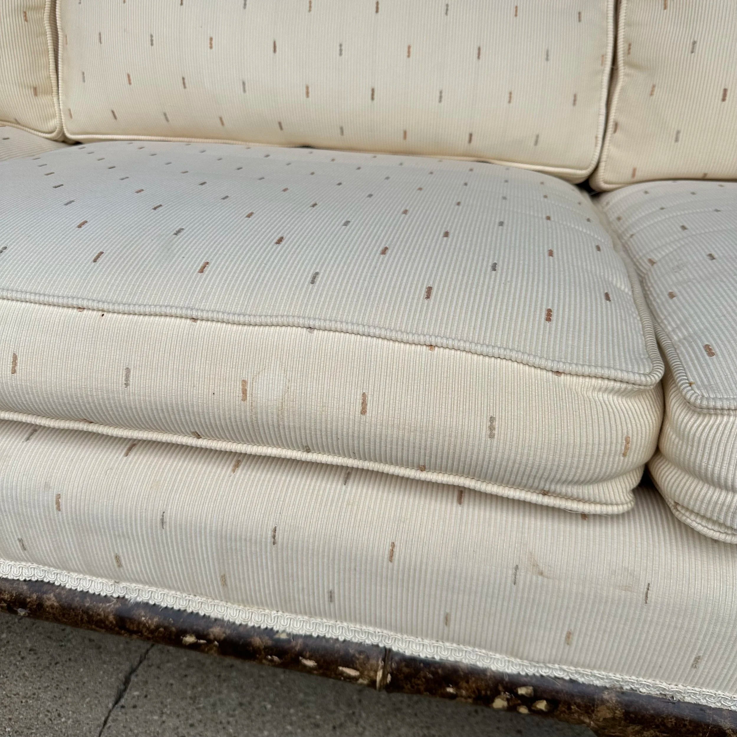 Vintage Faux Bamboo Sofa With Caned Arms in Style of Robsjohn Gibbings Mid-Century Modern
