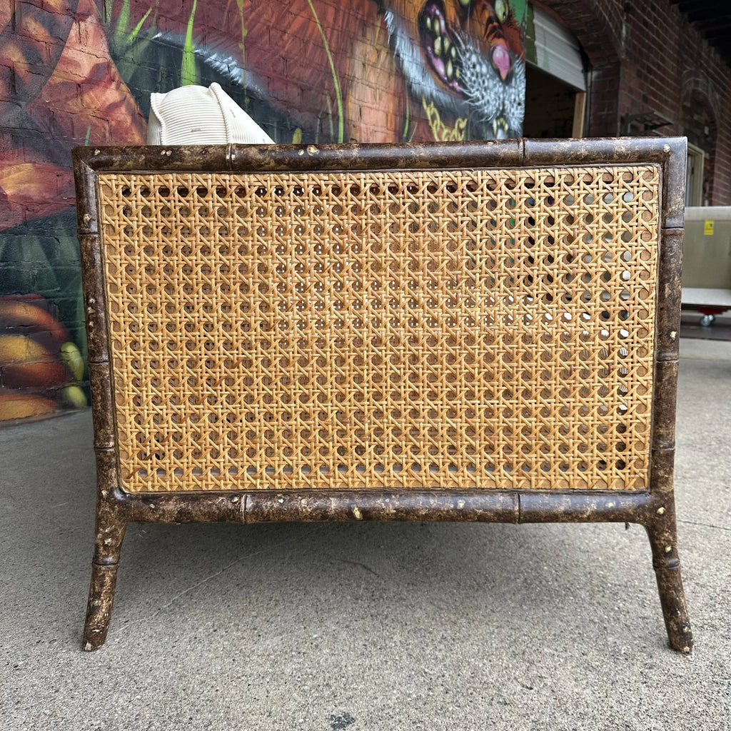 Vintage Faux Bamboo Sofa With Caned Arms in Style of Robsjohn Gibbings Mid-Century Modern