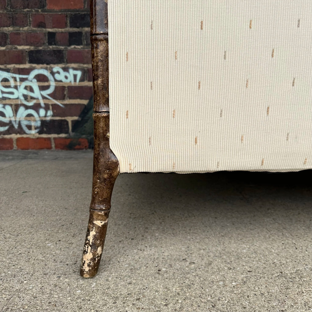 Vintage Faux Bamboo Sofa With Caned Arms in Style of Robsjohn Gibbings Mid-Century Modern